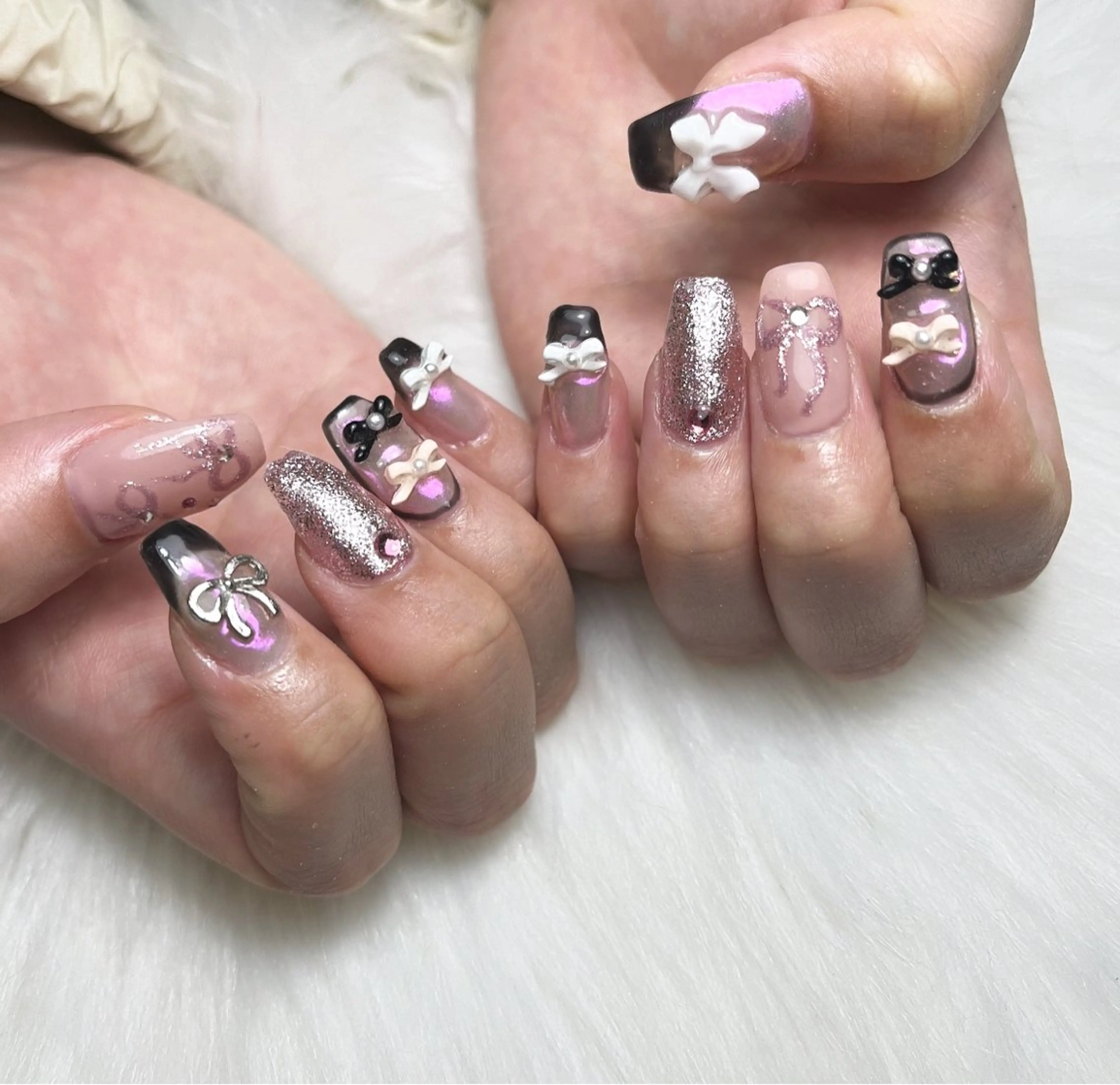 ネイル オーロラネイル リボン #Amin nail salonのネイルデザイン