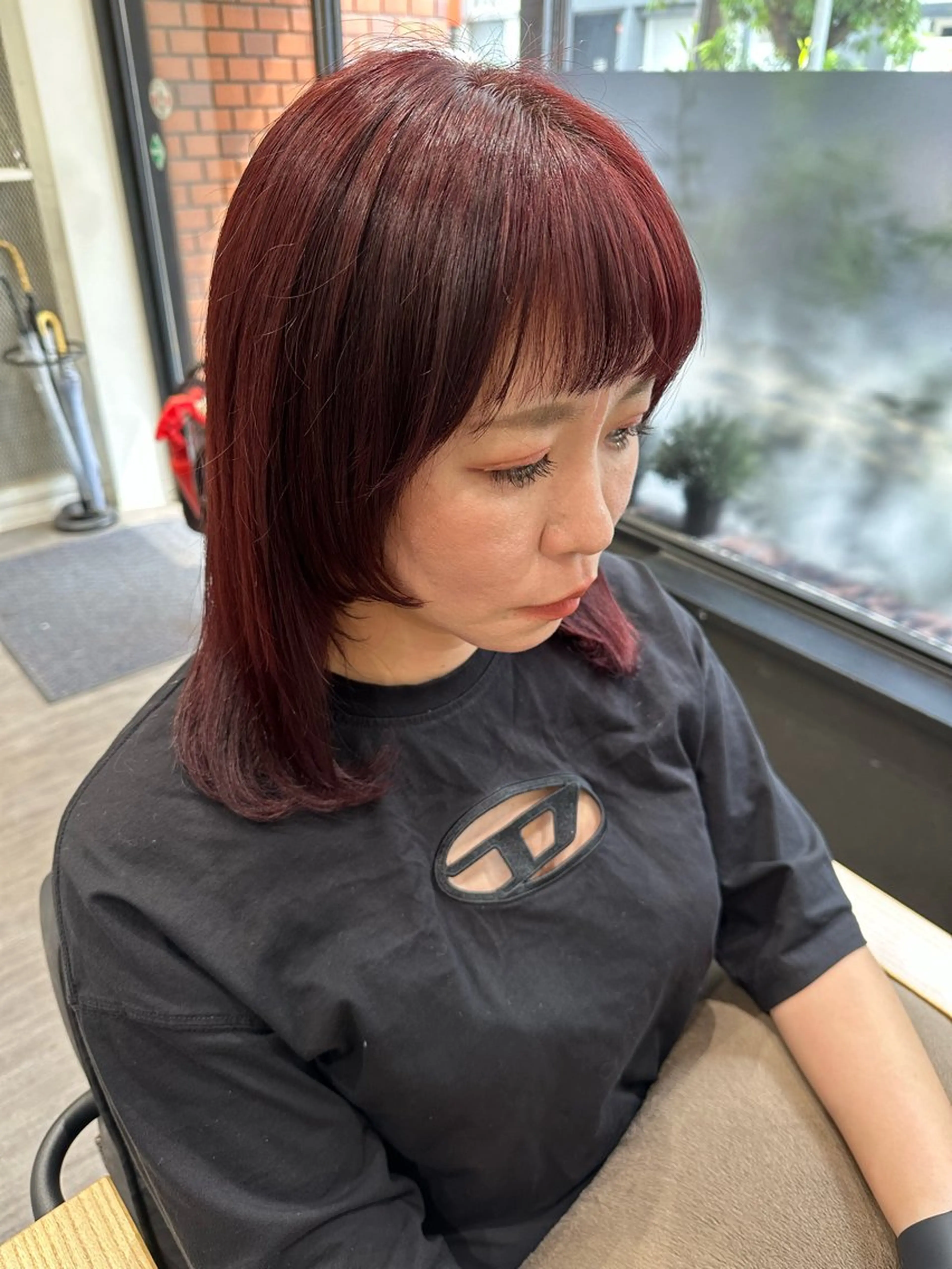 ミディアム カラー レッドカラー ローズカラー カット ヘアカラー トリートメント 艶髪レイヤー上田 紗也🇰🇷💗のヘアスタイル