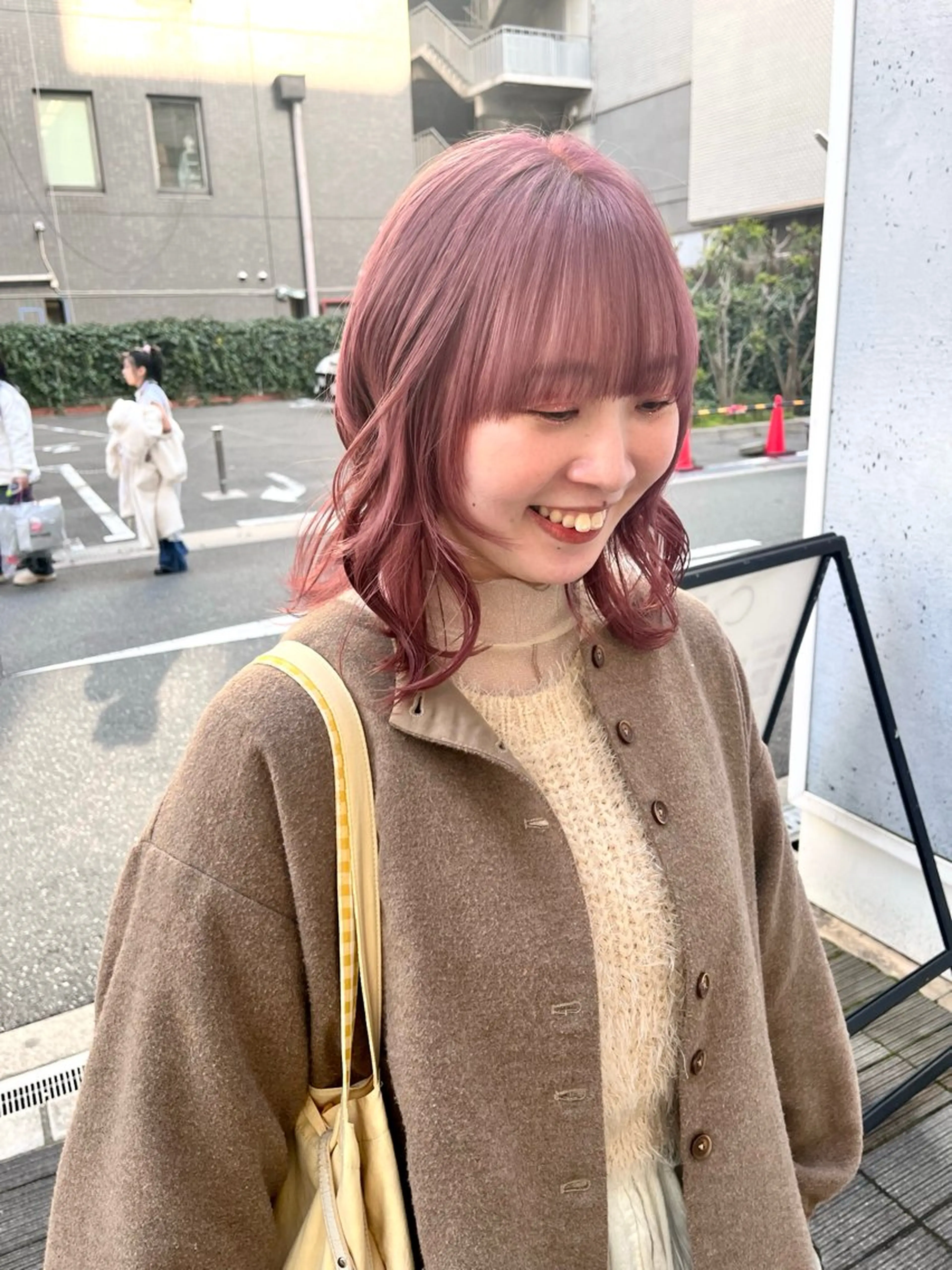 ミディアム カラー ベージュカラー ピンクカラー ピンクベージュ ヘアカラー トリートメント ショート/パーマ/ カラー/FUKOのヘアスタイル