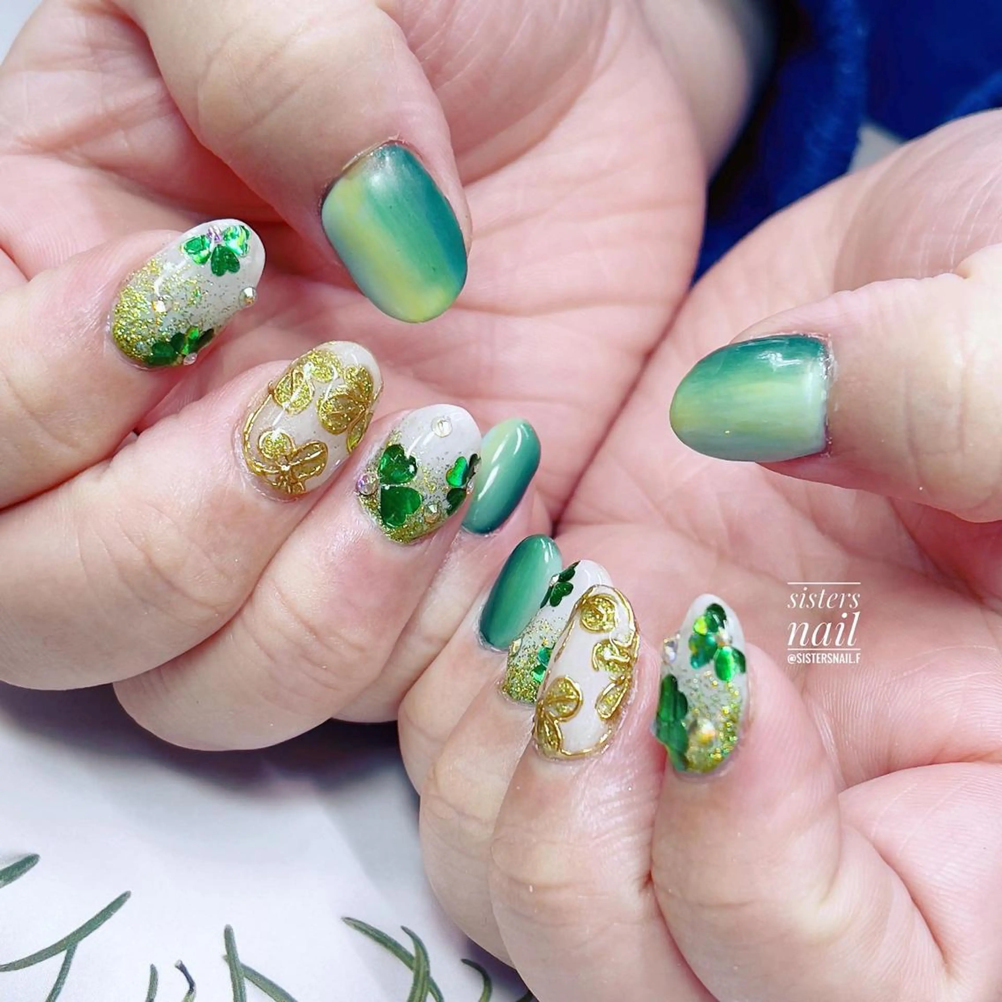 ネイル アートネイル 入学式 グラデーション 卒業式 グリーン sisters nail.fのネイルデザイン