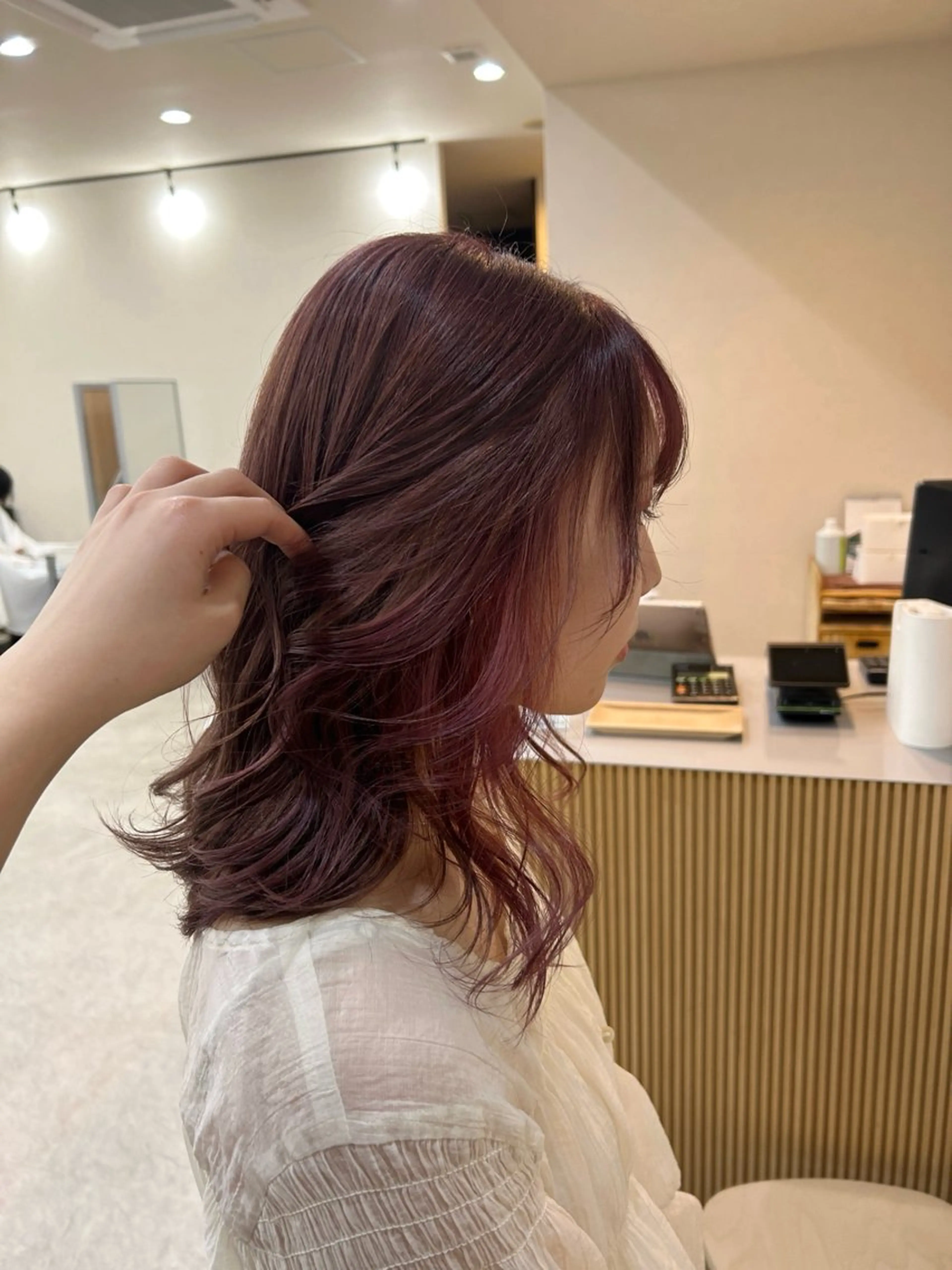 ミディアム ミストバング ヘアカラー MIDORI🎀 透明感/ベージュのヘアスタイル