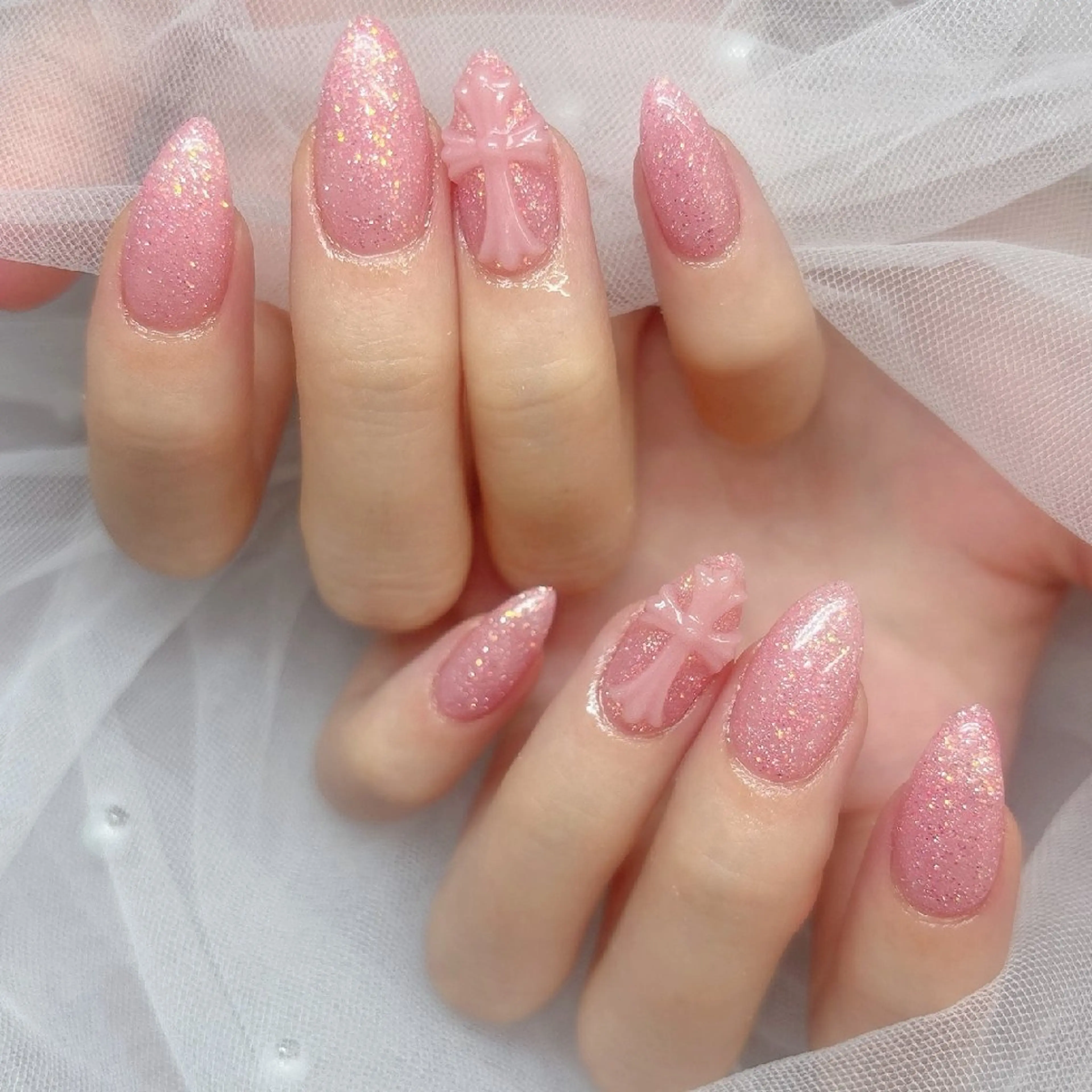 ネイル ラメ(グリッター) ピンク ハンドネイル ハンドケア 心斎橋Salon Epokkuのネイルデザイン