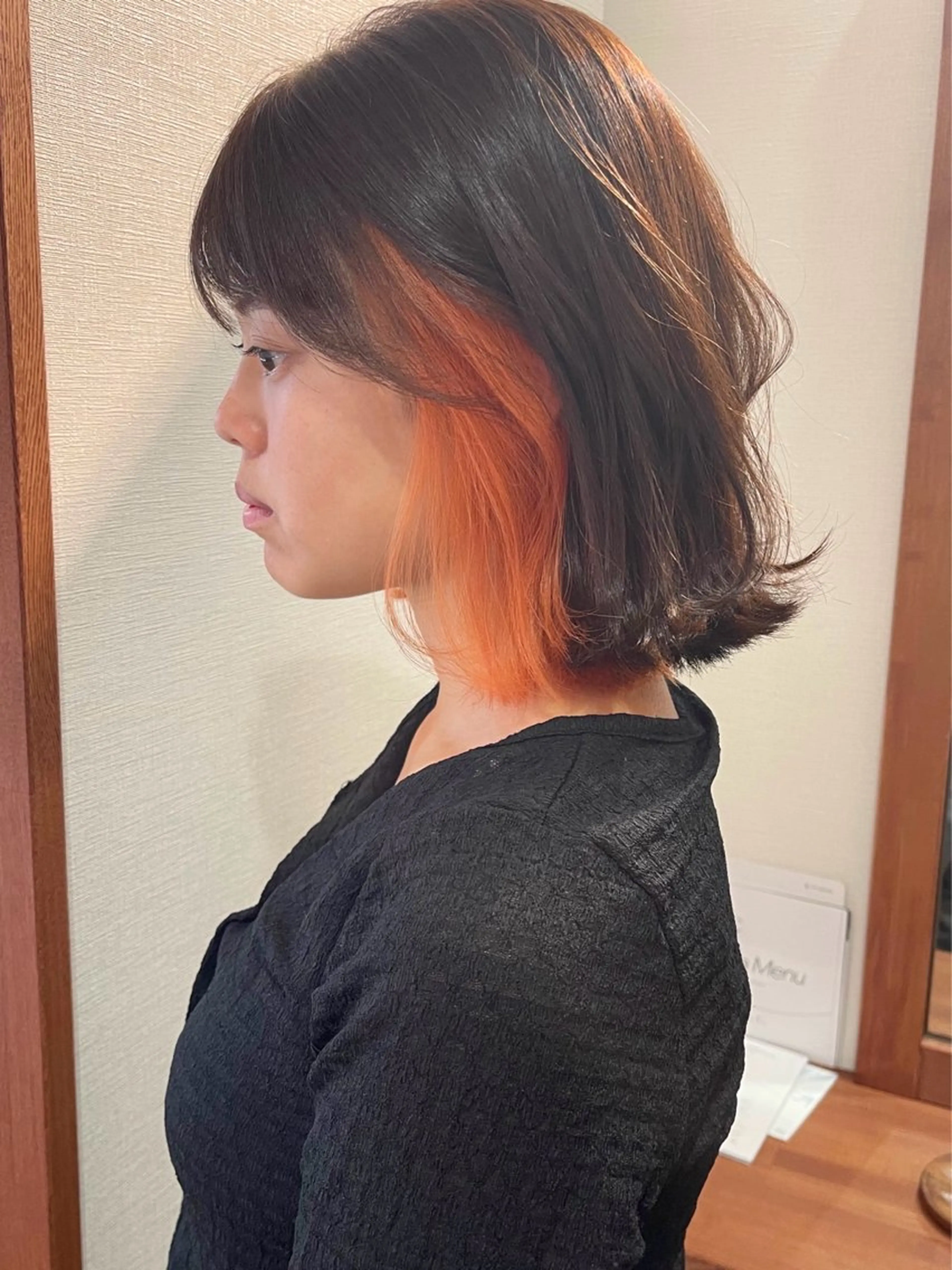 ショート カラー インナーカラー オレンジ カット ヘアカラー トリートメント 田室 和幸のヘアスタイル