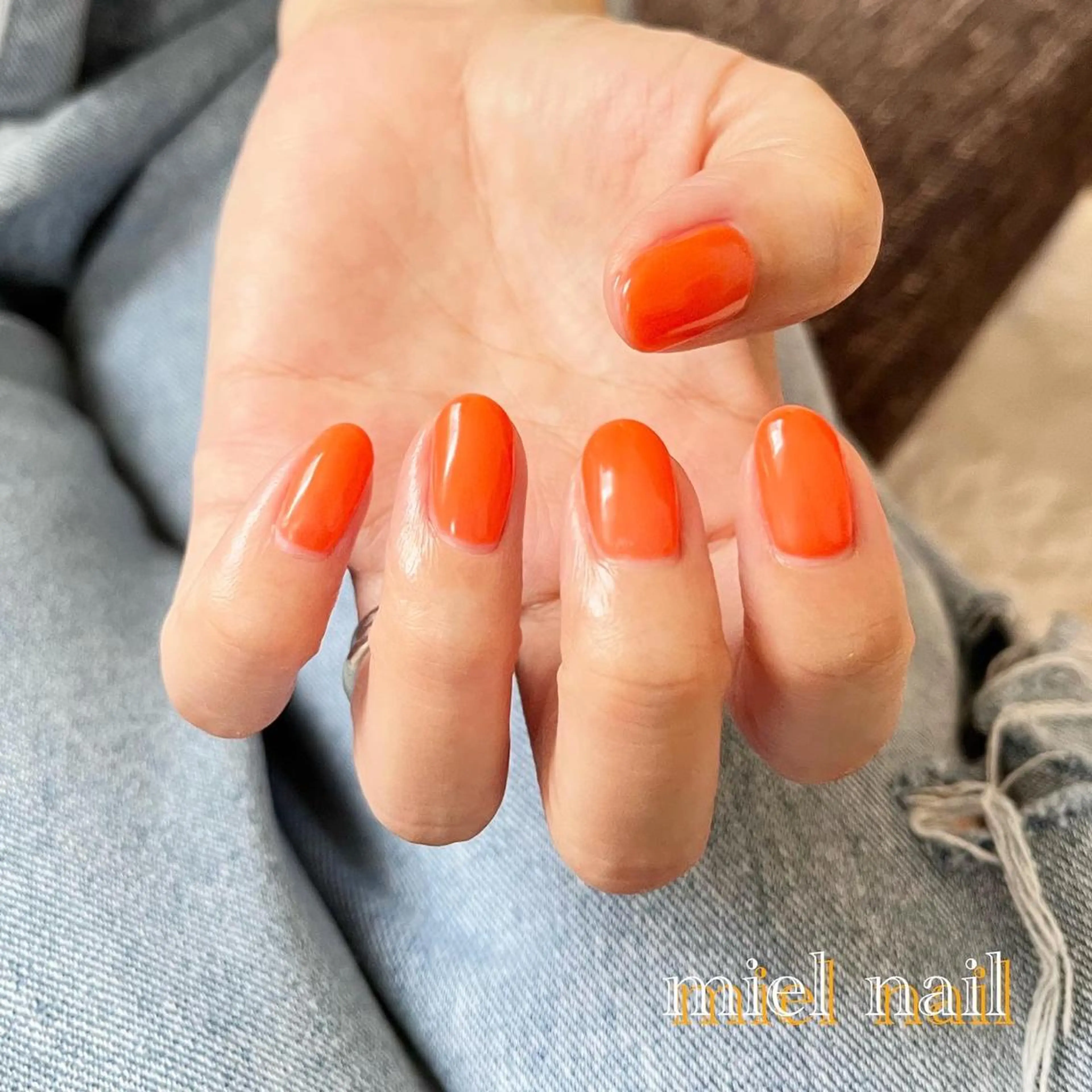 ネイル ワンカラーネイル オレンジ 夏ネイル ハンドネイル miel nailのネイルデザイン