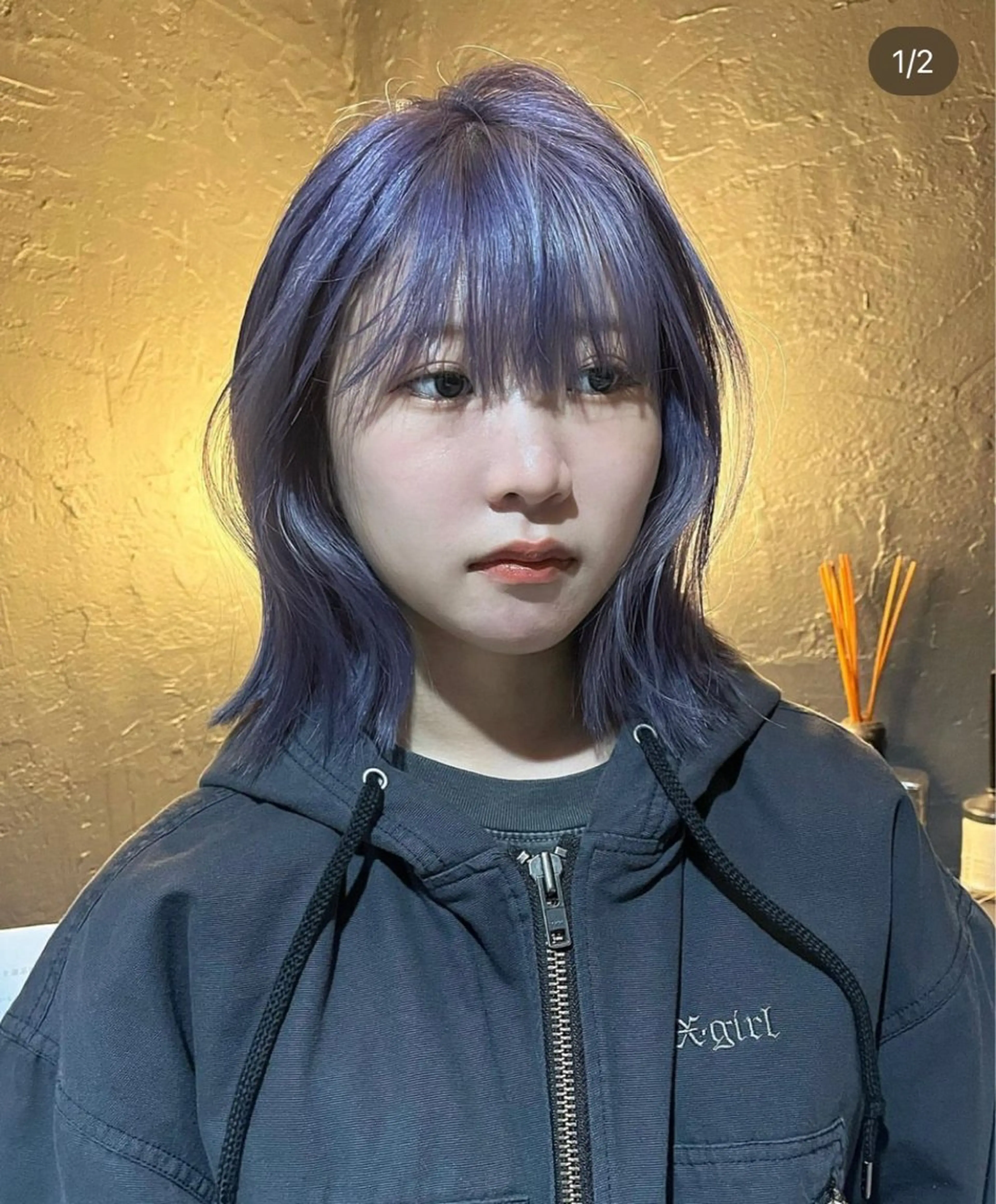 ミディアム カラー ブリーチ ブロンド ラベンダーカラー ヘアカラー ✨艶々ケア カラー🎀ミカゼのヘアスタイル