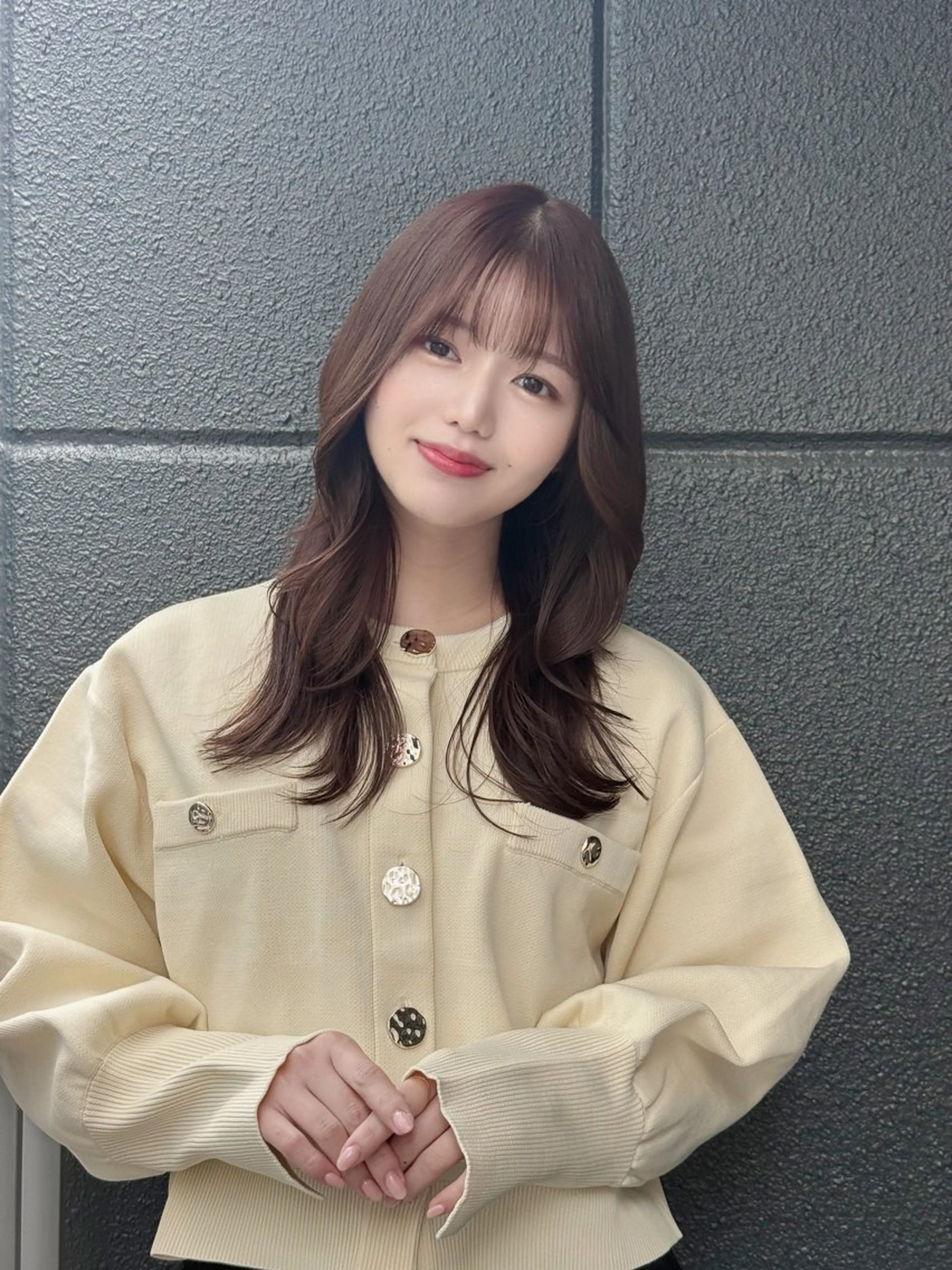 セミロング 裕千/くびれヘア/ 韓国風ヘア/顔まわりのヘアスタイル