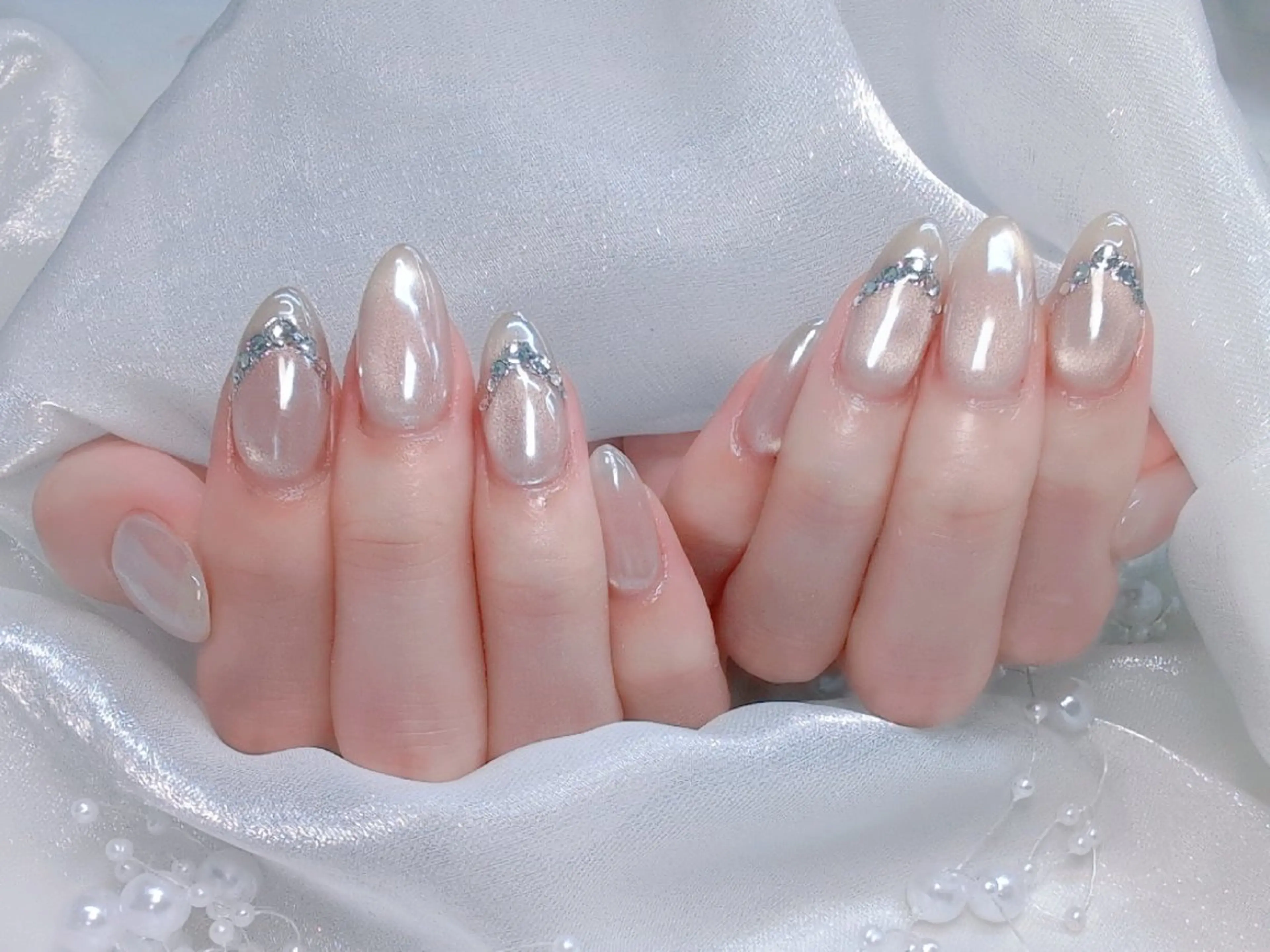 ネイル チークネイル 長さ出し フラッシュネイル フレンチネイル ジェルネイル Chouette Nailのネイルデザイン