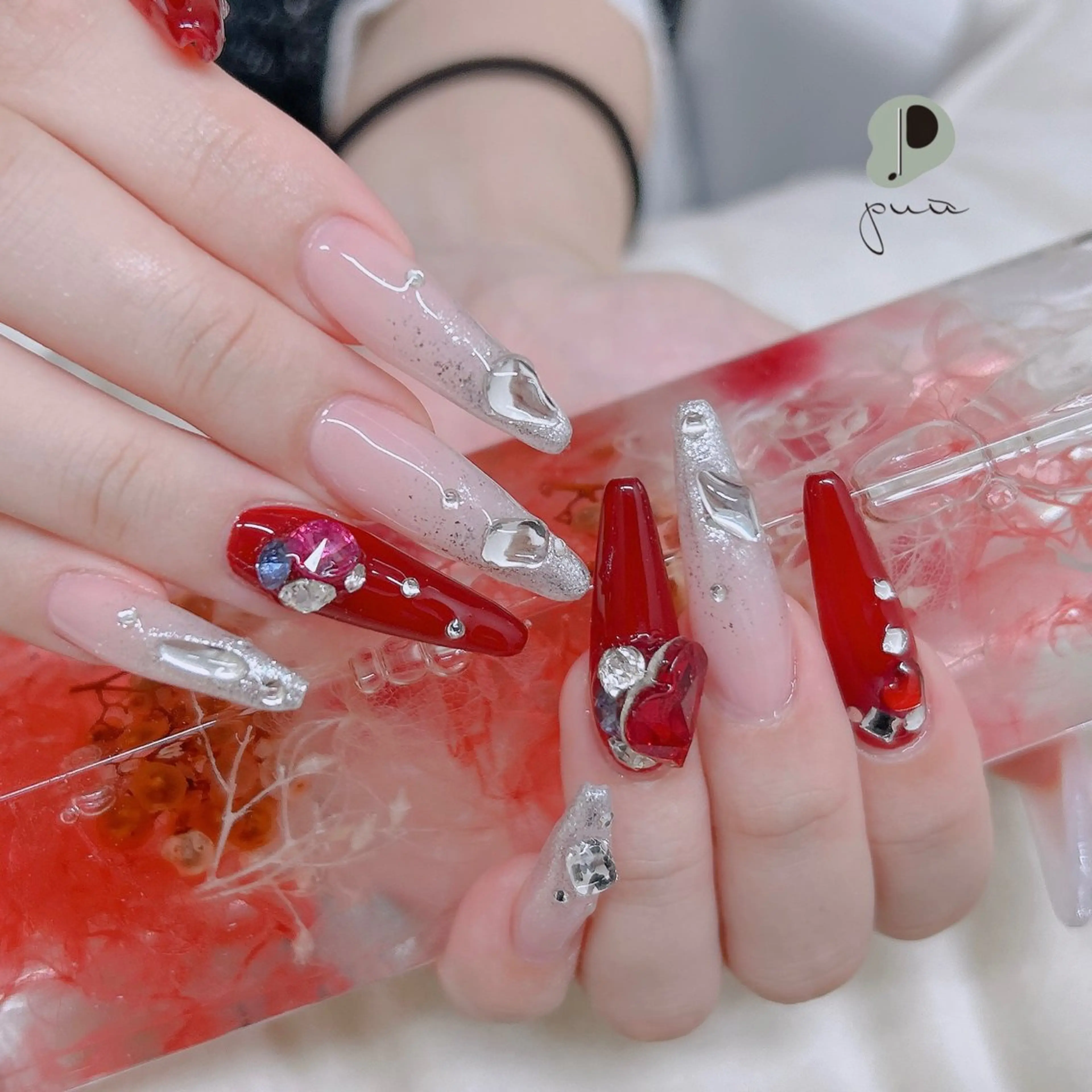 ネイル ハート ラメ(グリッター) ラメグラデーション ワンカラーネイル スカルプネイル ハンドネイル puu kyoto所属・Nail salon puu kyotoのネイルデザイン