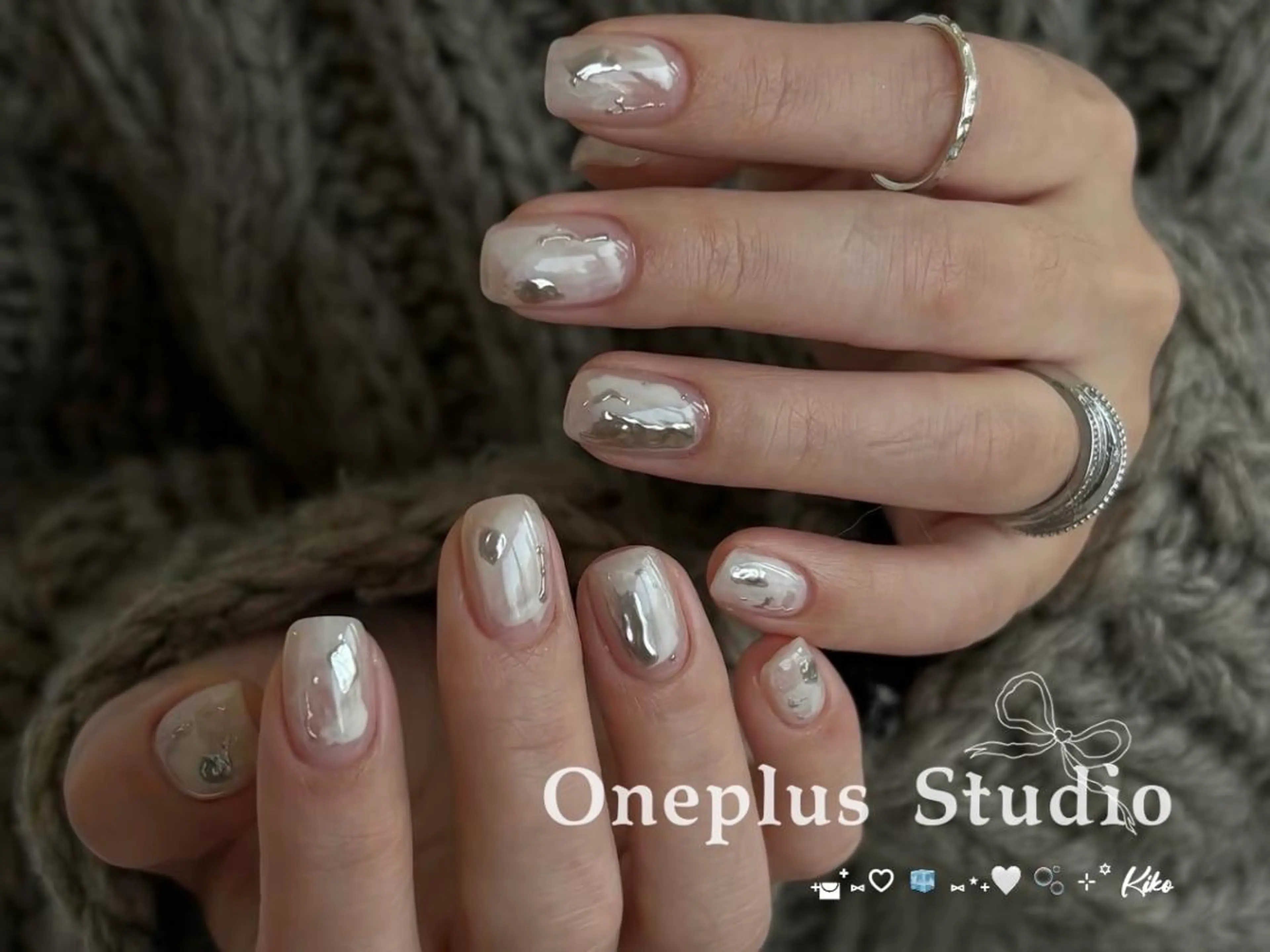 ネイル アニマル柄 ボルドー ブラウン フレンチネイル マグネットネイル One plus StudioNailのネイルデザイン