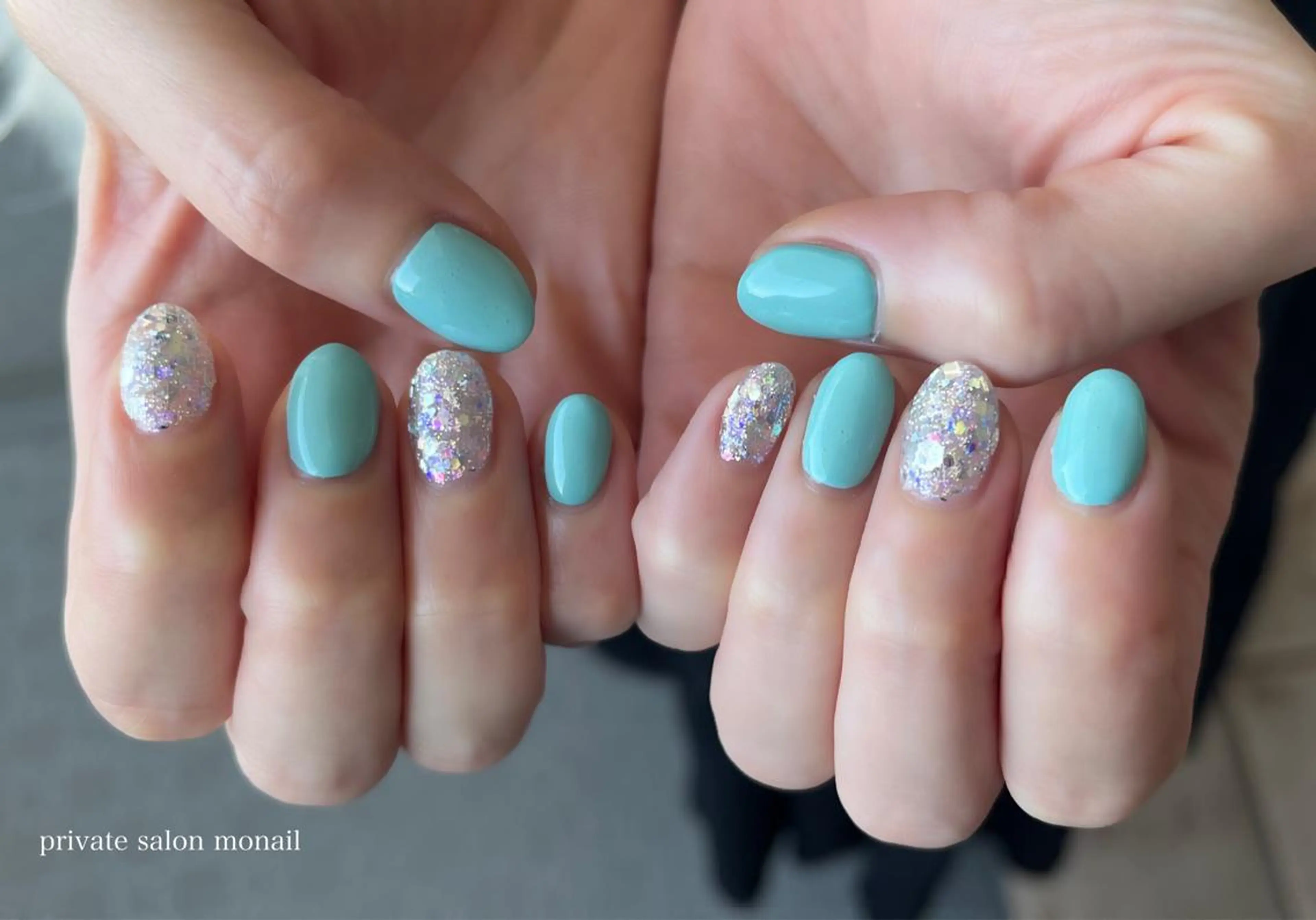 ネイル ブルー ラメ(グリッター) ハンドネイル nail salon monailのネイルデザイン