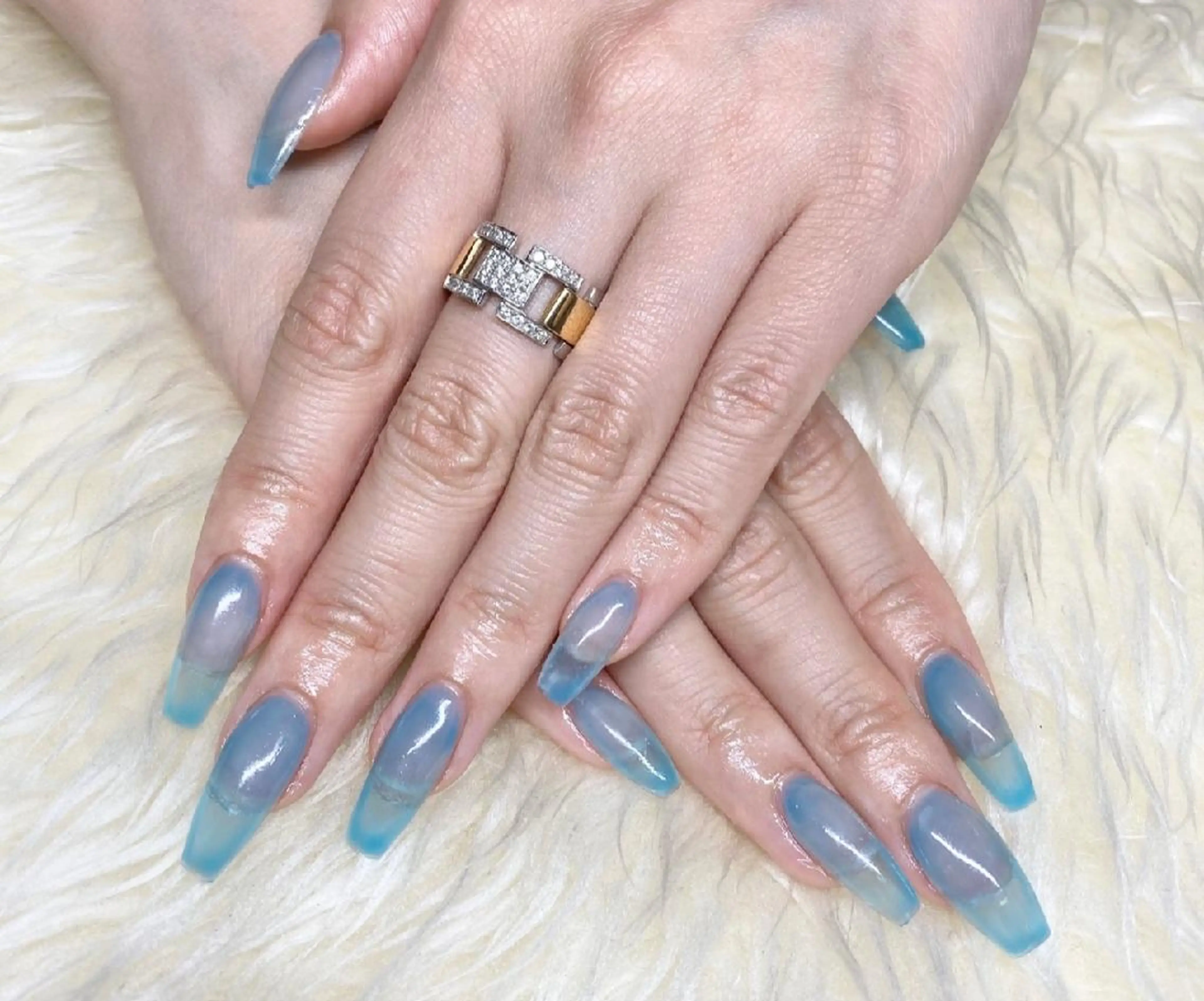 ネイル ブルー クリアネイル ハンドネイル Nail&eye Belire 新宿のネイルデザイン