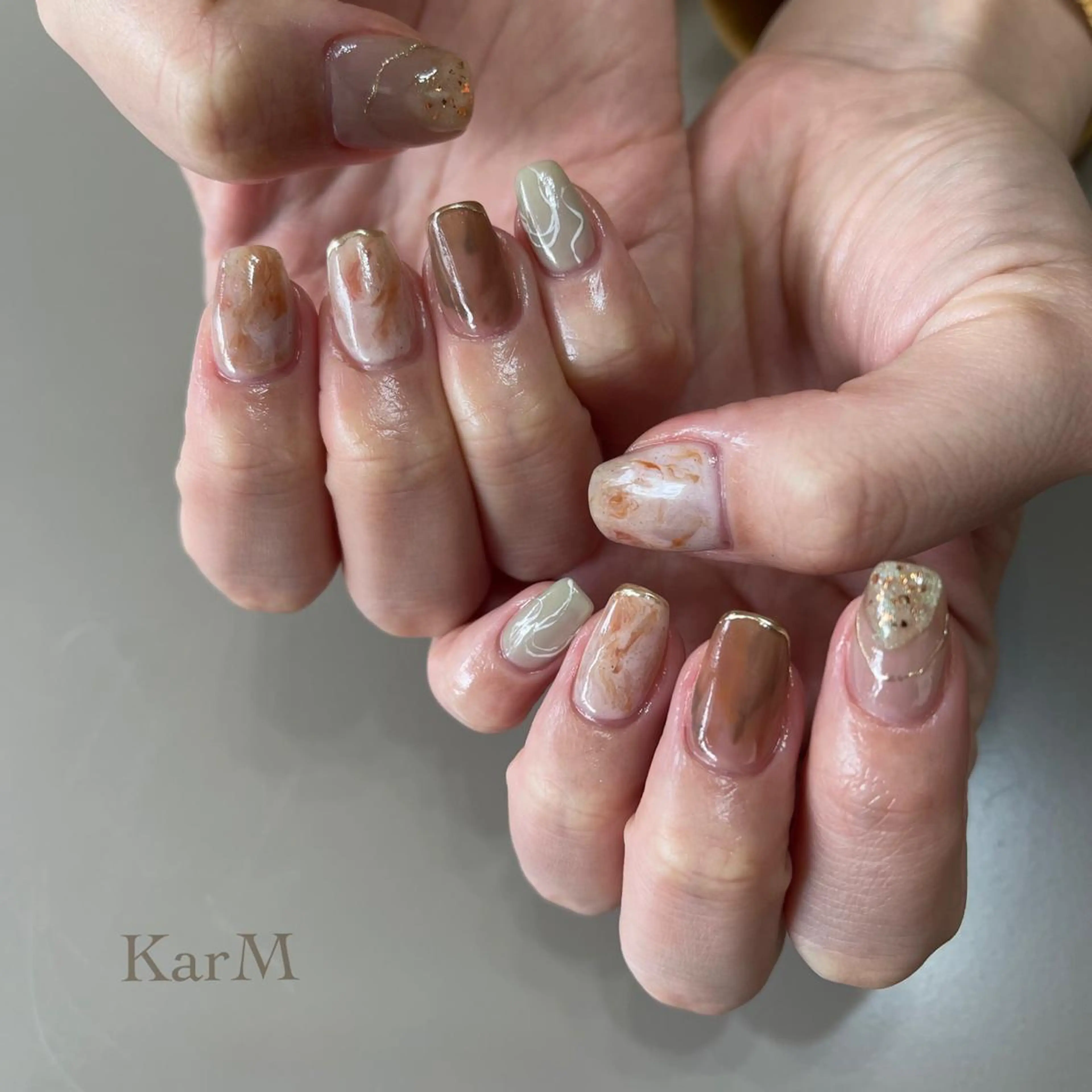 ネイル アートネイル オーロラネイル ブラウン チークネイル フットネイル ハンドネイル ogino karinのネイルデザイン