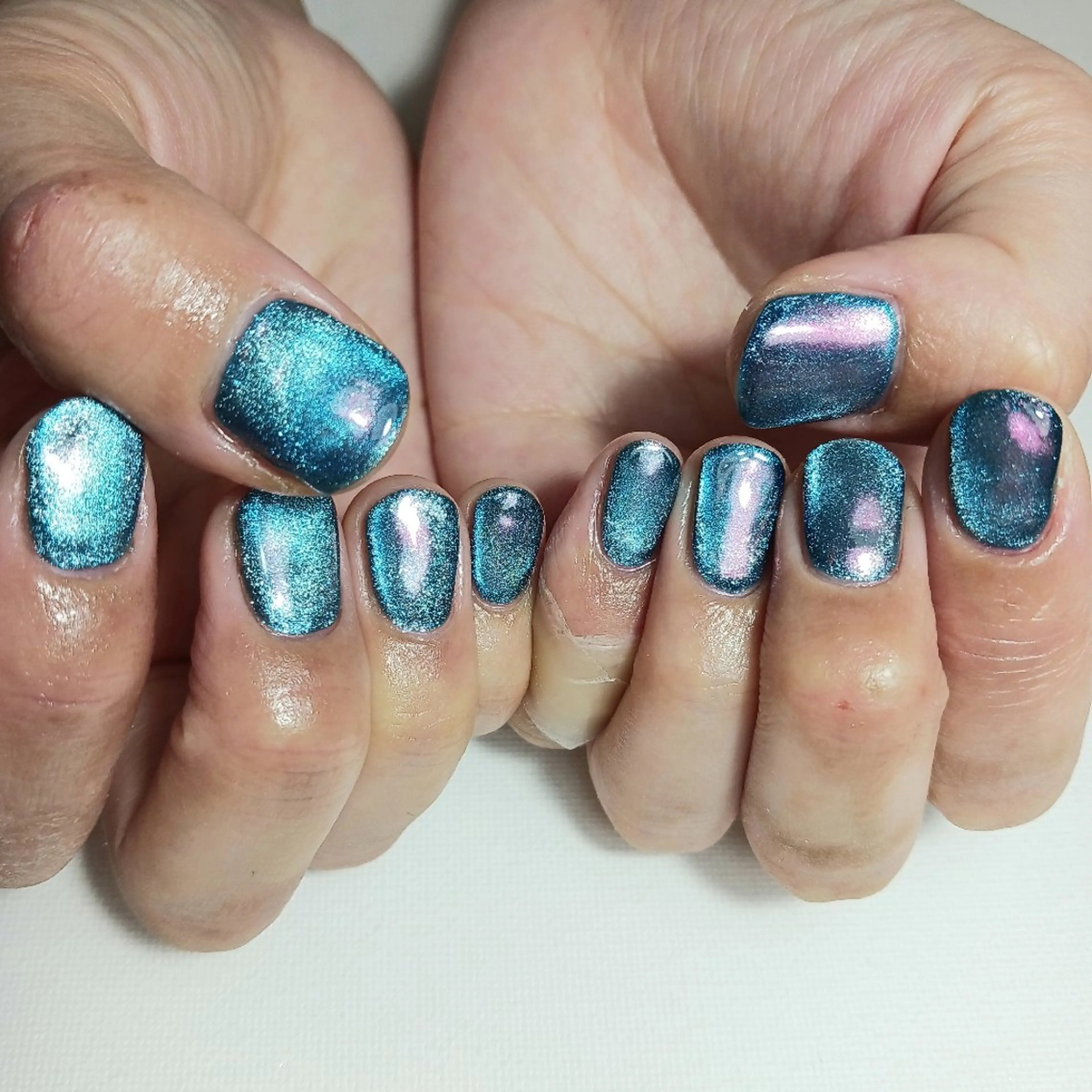 ネイル オーロラネイル ブルー ジェルネイル マグネットネイル 持ち込み ハンドネイル owlnail /持込みデザイン専門のネイルデザイン