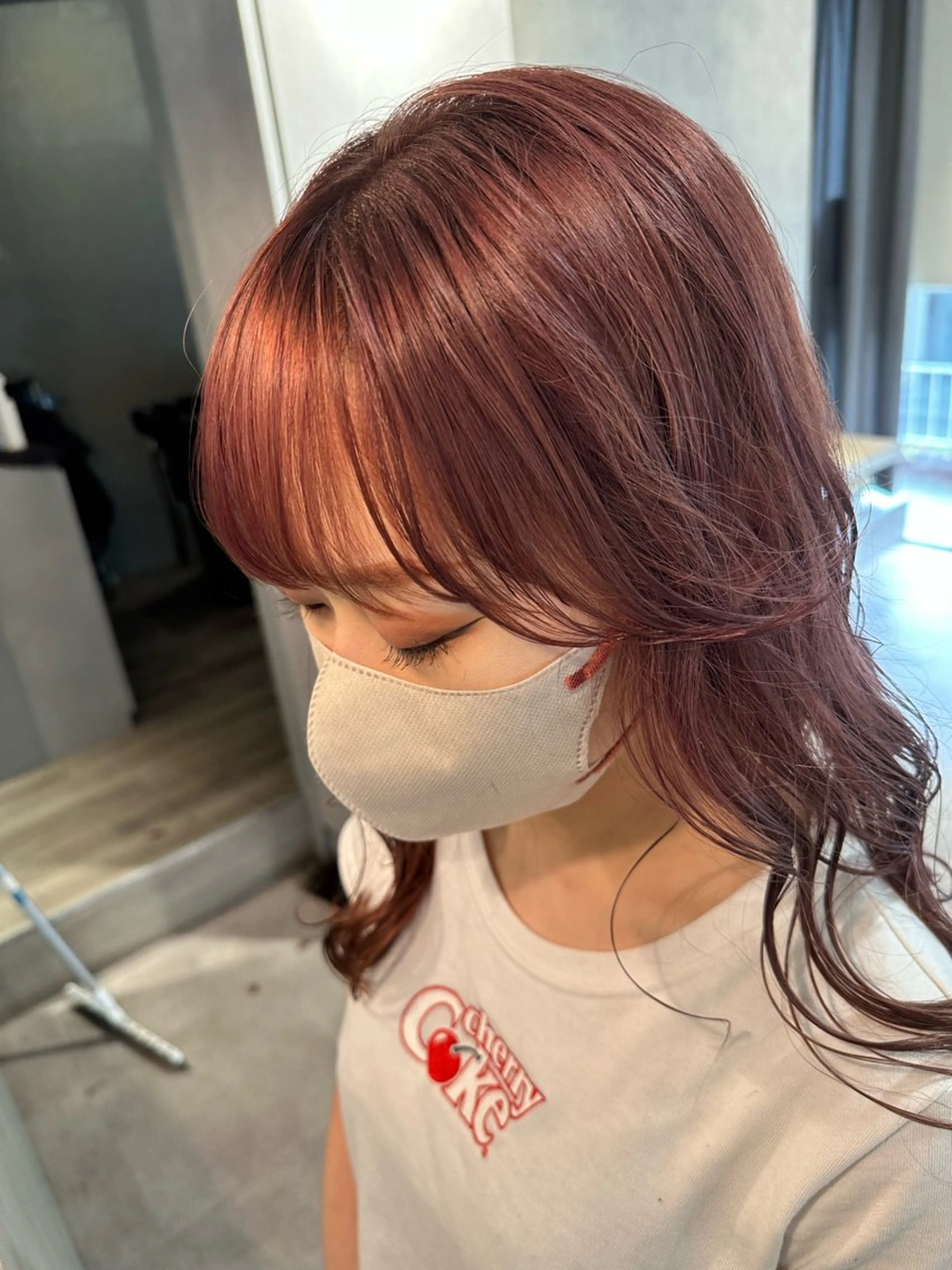セミロング カラー ブリーチ ピンクカラー 韓国風ヘア ヘアカラー 韓国風/オシャレ /縮毛矯正/滝口琴未のヘアスタイル