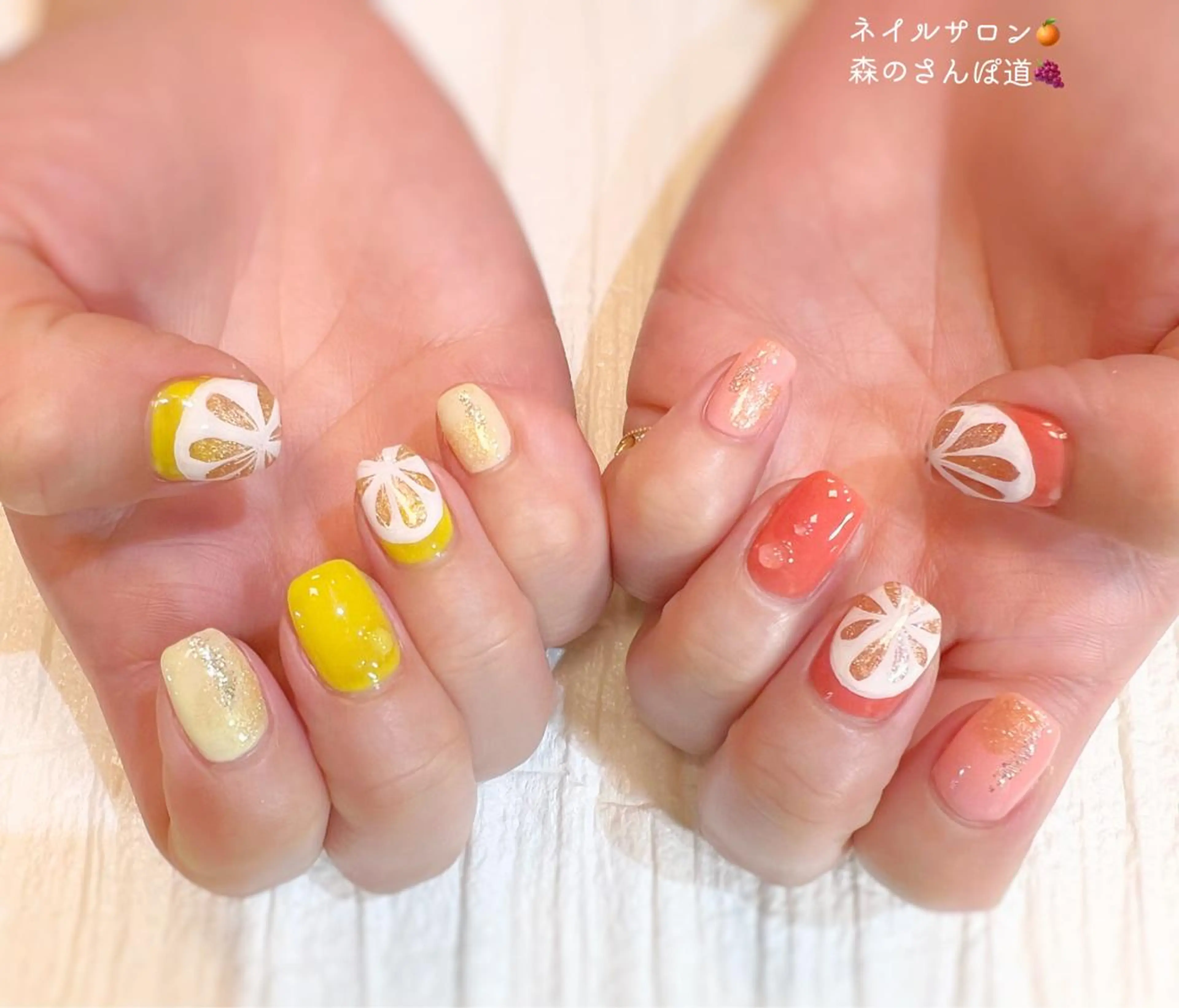 ネイル ハンドネイル ショートネイル 森のさんぽ道のネイルデザイン