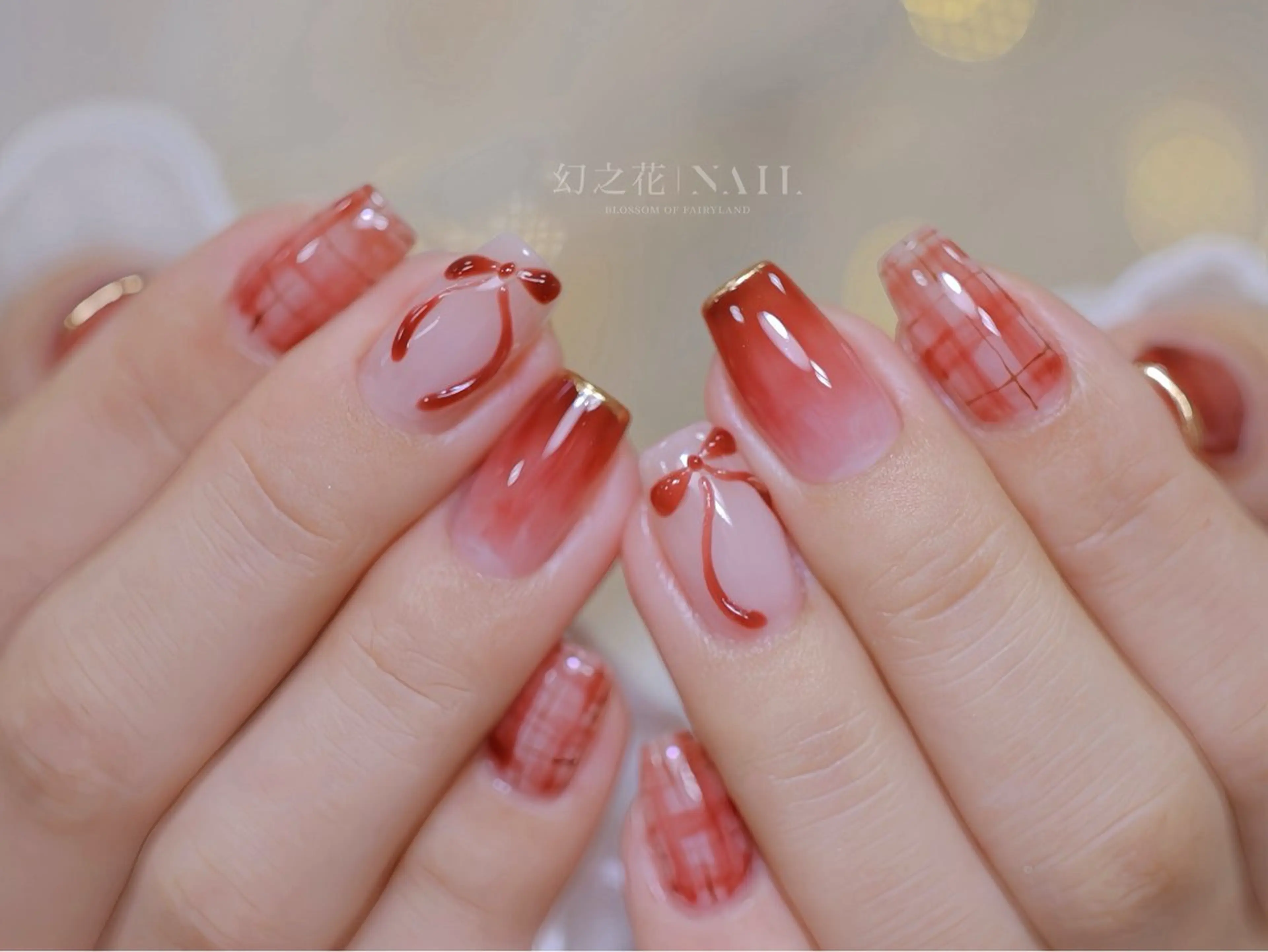 ネイル ガーリー リボン ハンドネイル 幻之花 Nailのネイルデザイン