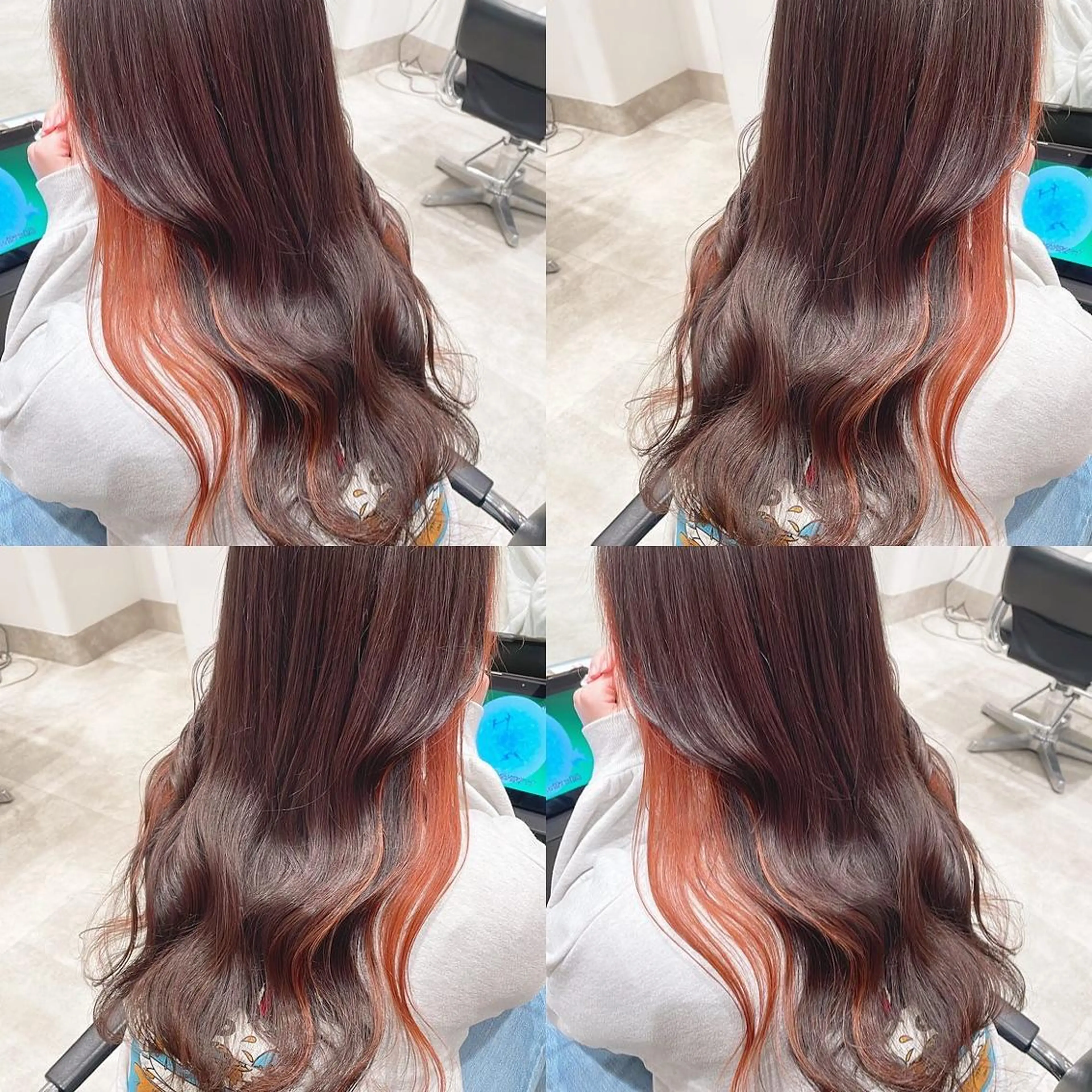 カラー ブリーチ イヤリングカラー オレンジ ヘアカラー トリートメント 渋谷:インナーカラー ／🍒エリカ🍒のヘアスタイル