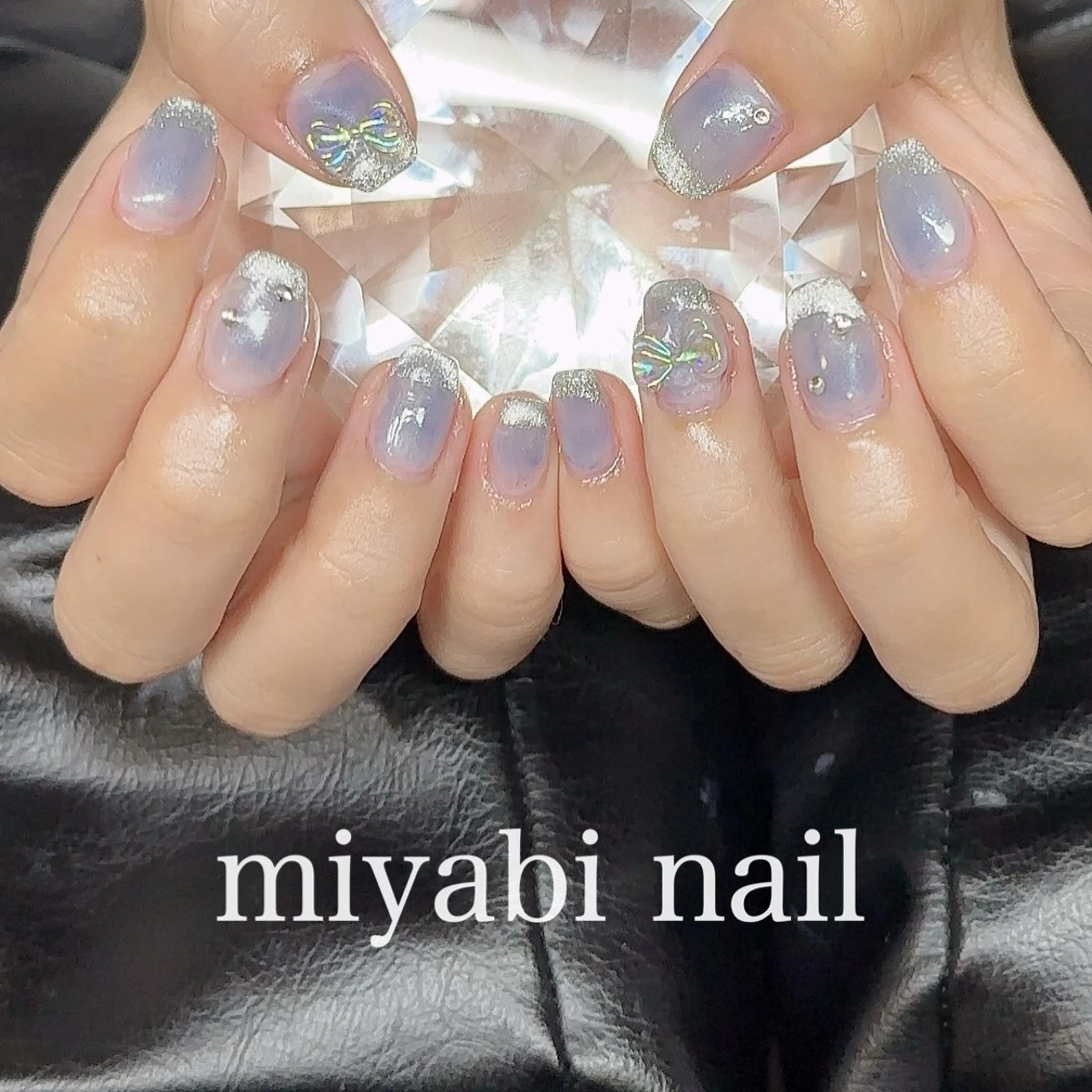 ネイル ブルー チークネイル フレンチネイル ジェルネイル キラキラネイル miyabi nail 桂川駅近くのネイルデザイン
