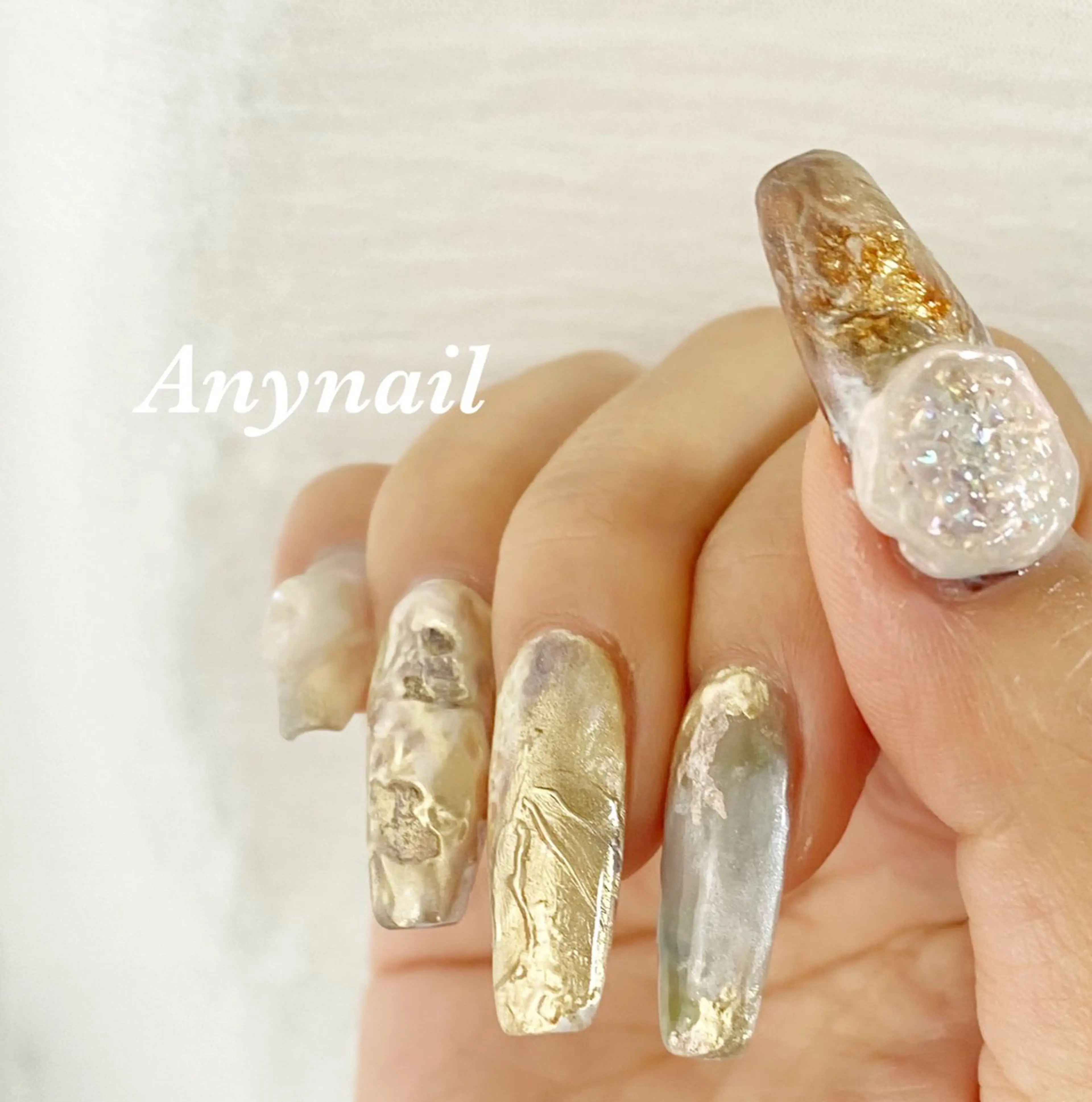 ネイル ブルー ゴールド ミラーネイル ニュアンスネイル スカルプネイル 岩澤 恵子のネイルデザイン