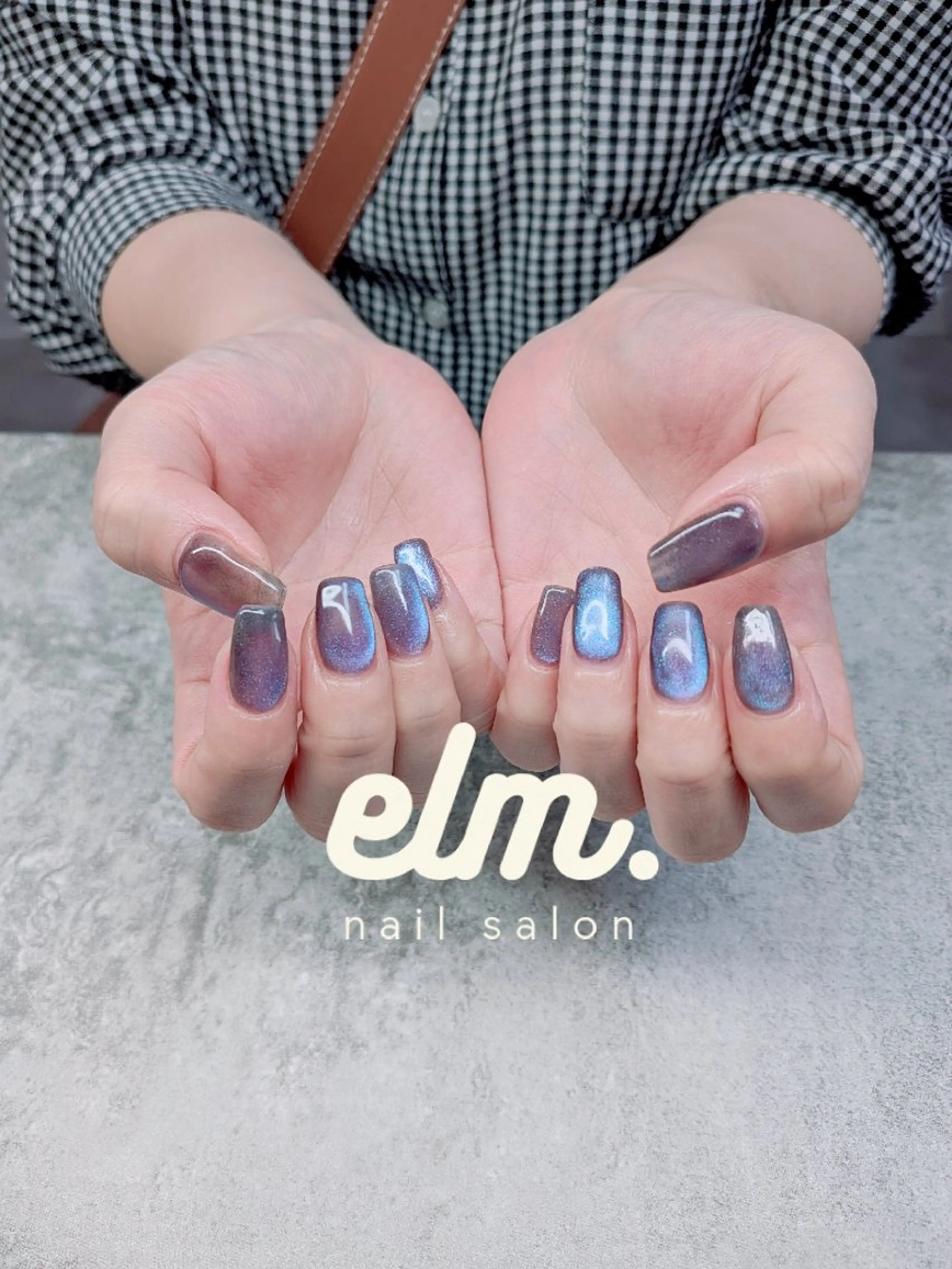 ネイル ブルー マグネットネイル パープル ハンドネイル nail salon elm.所属・nail salon elm. まゆこのネイルデザイン