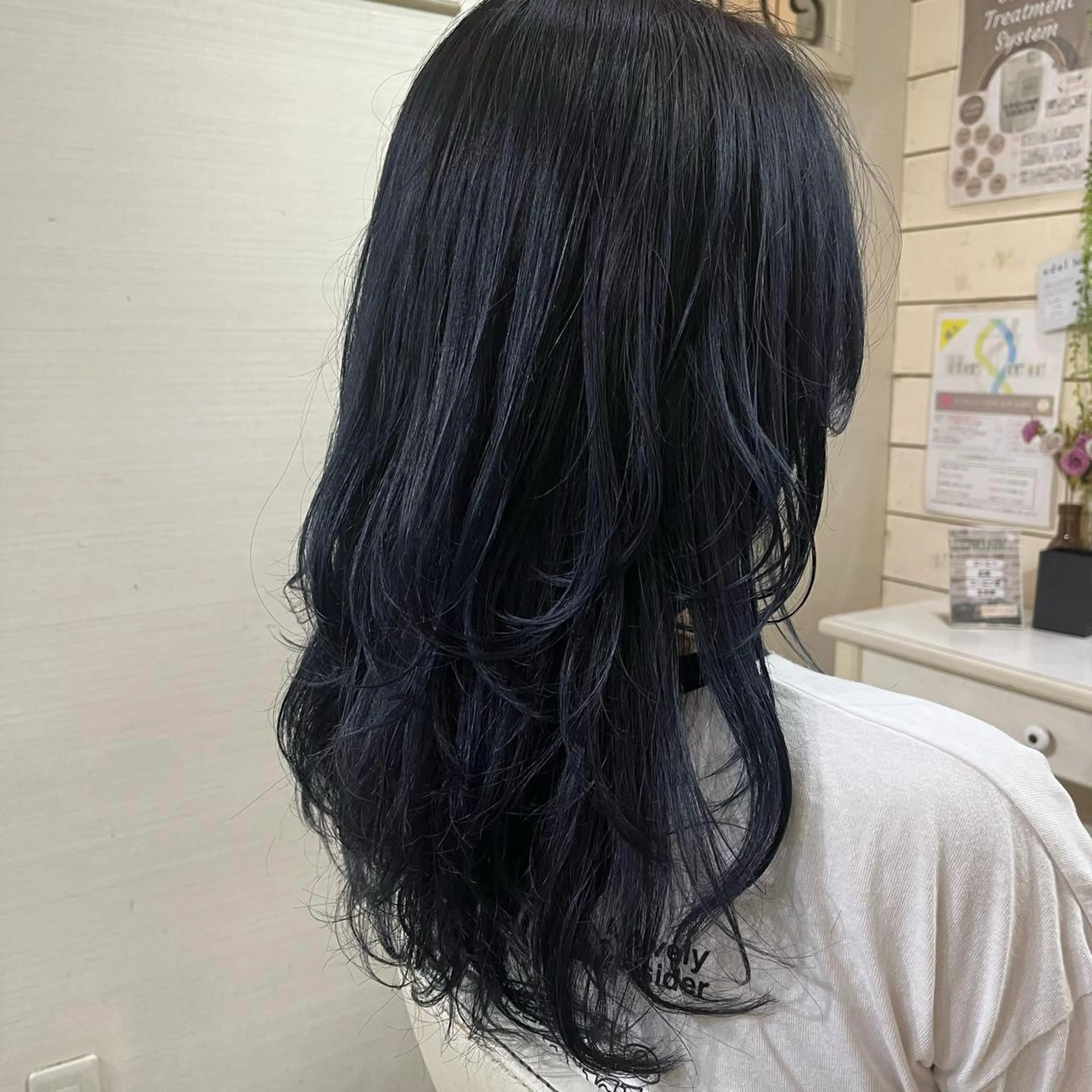 ロング カラー 黒髪 ブリーチ ブルーカラー ブルーブラック カラー職人 なかもと たつひろのヘアスタイル