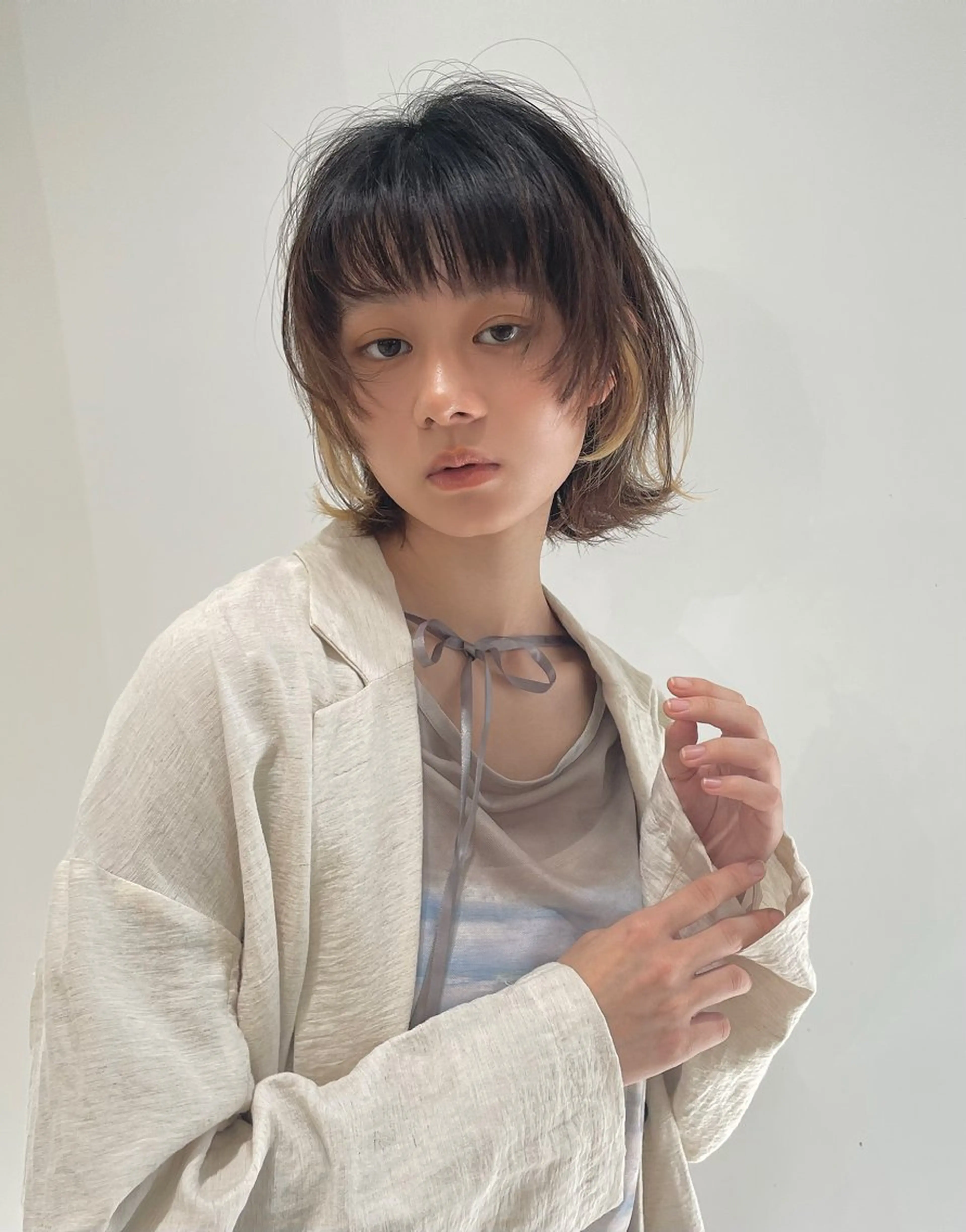ミディアム カラー 顔まわりレイヤー 顔周りカット レイヤーカット ウルフカット ウルフレイヤー カット ヘアカラー トリートメント 河合秀明/ショート /ボブ/レイヤーのヘアスタイル