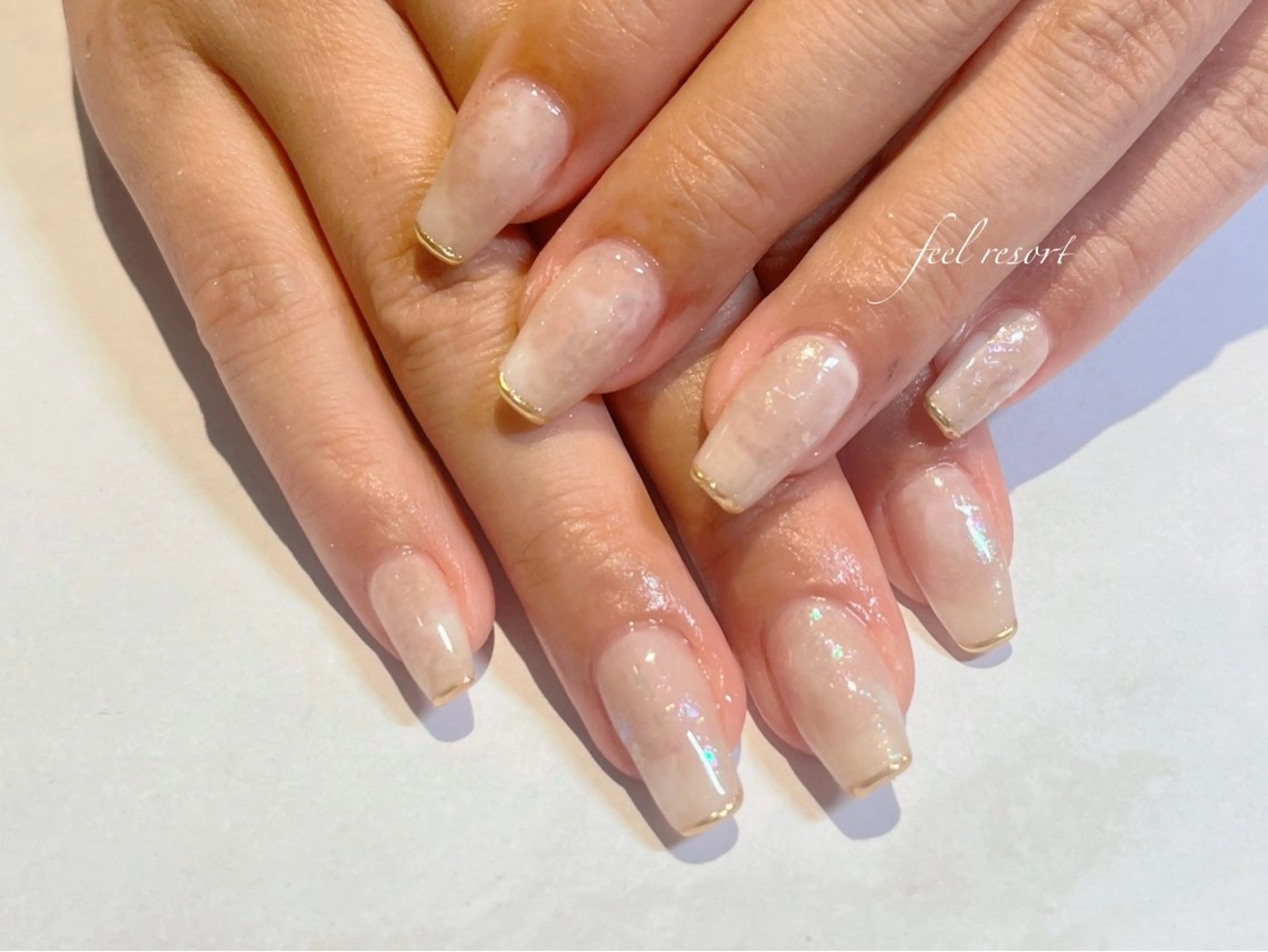 ネイル 長さ出し フットネイル フレンチネイル ジェルネイル ガラスフレンチ ハンドネイル Lien(リアン) 銀座駅6分のネイルデザイン