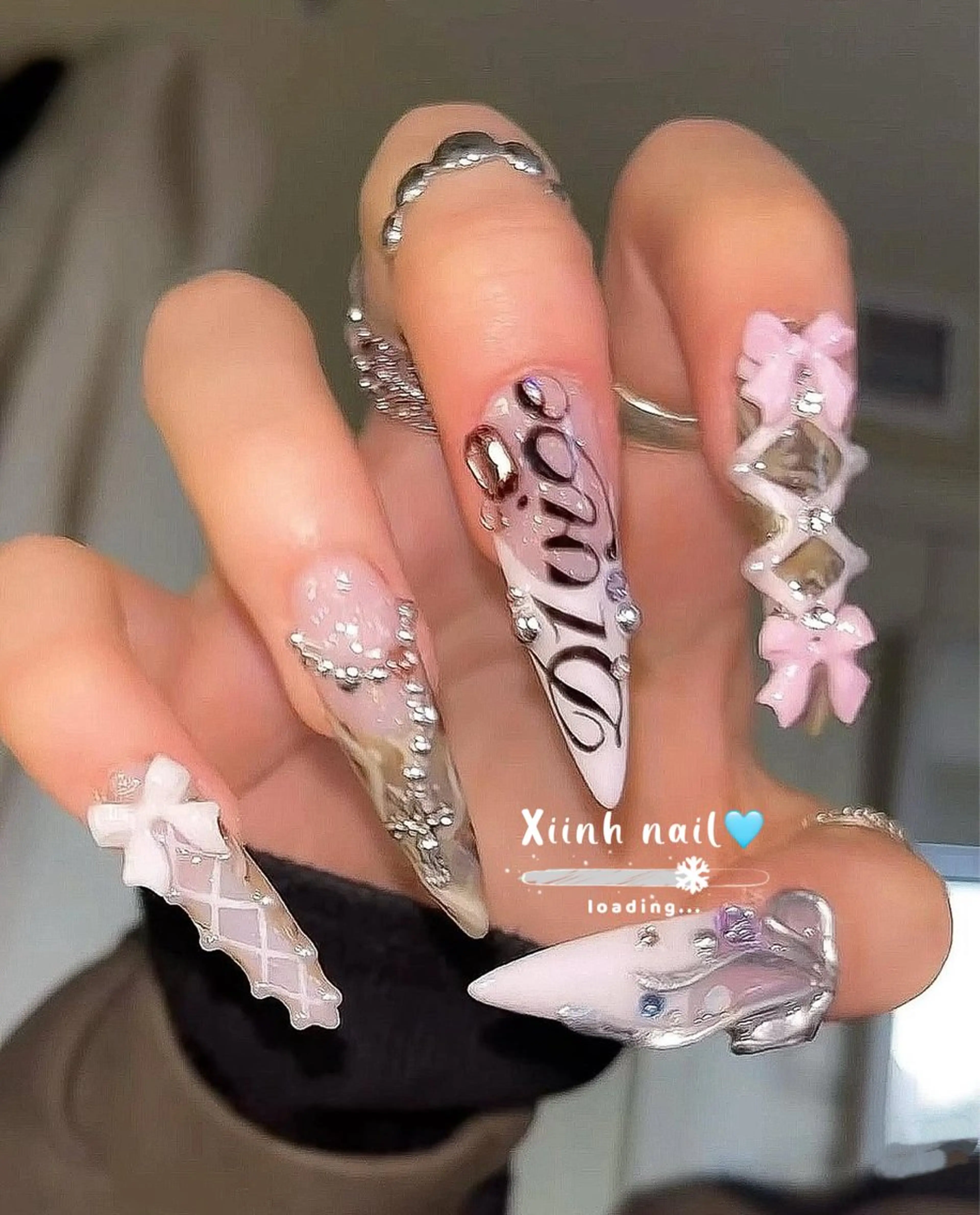 ネイル ブラウン チークネイル 桜ネイル 長さ出し フットネイル ハンドネイル XIINH NAIL SALONのネイルデザイン