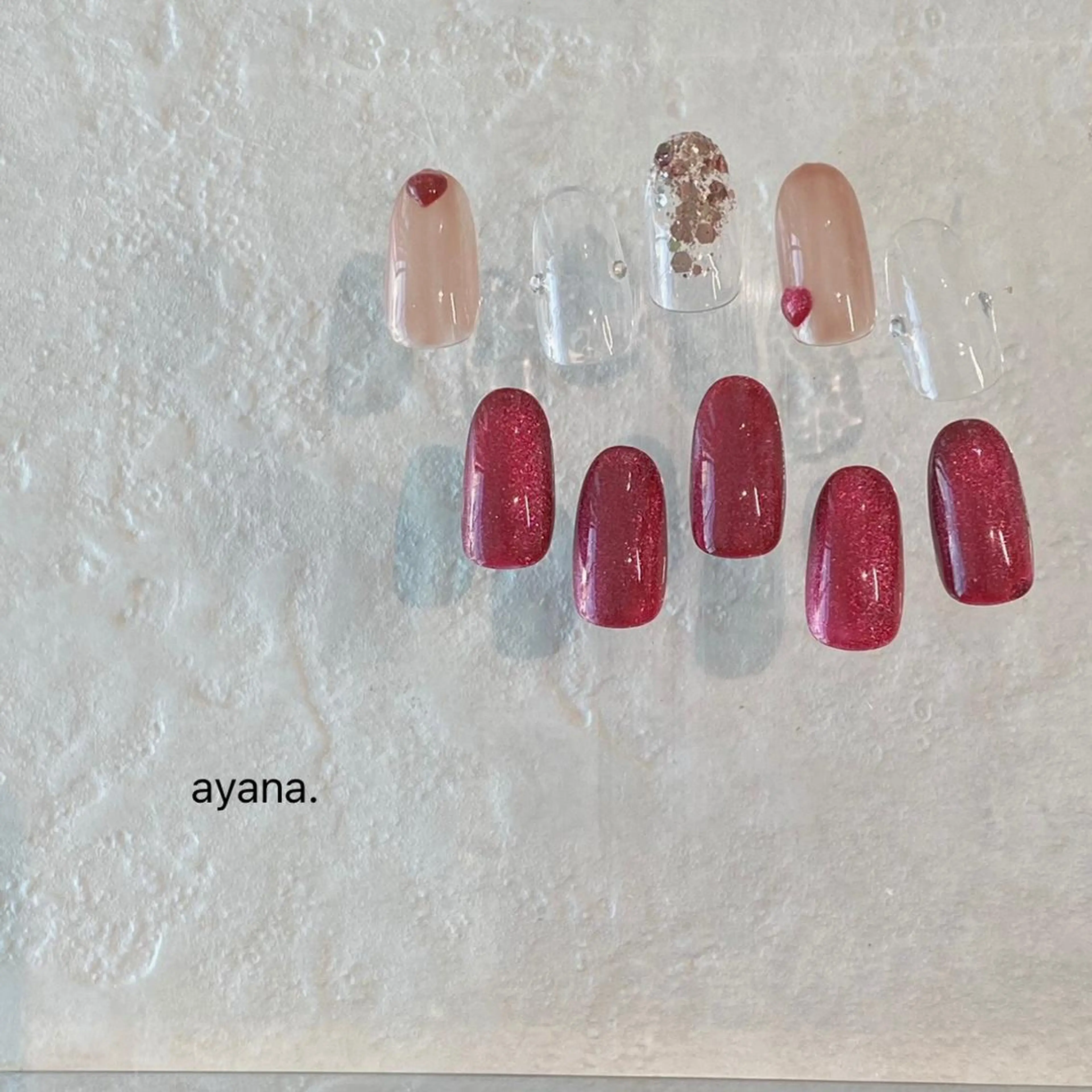 ネイル ハート 氷ネイル・うるうるネイル マグネットネイル 赤色 バレンタイン ayana nails所属・nail salon ayanaのネイルデザイン