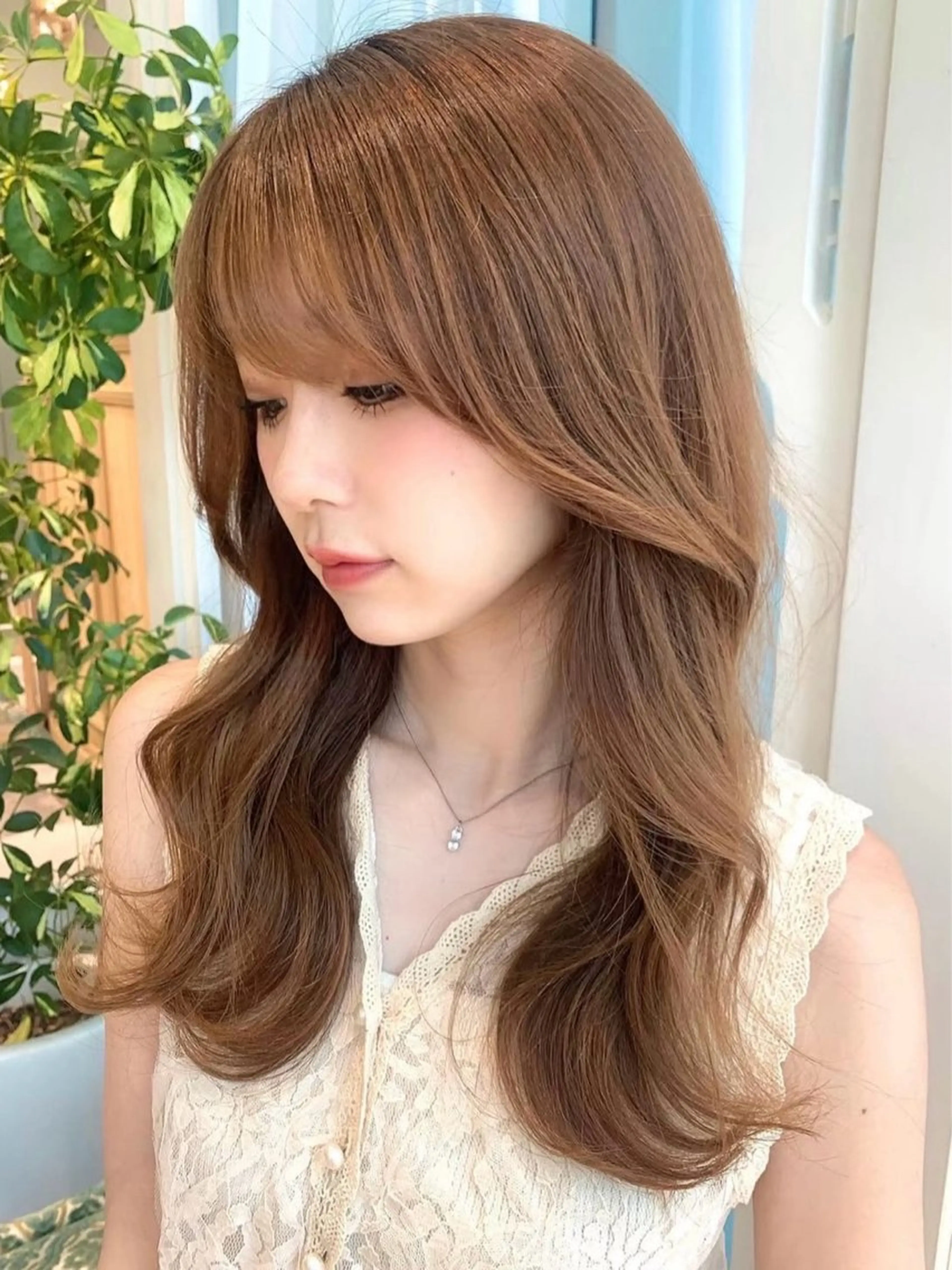 セミロング カラー カット ヘアカラー トリートメント 興津/韓国レイヤー ダブルカラー美髪縮毛のヘアスタイル