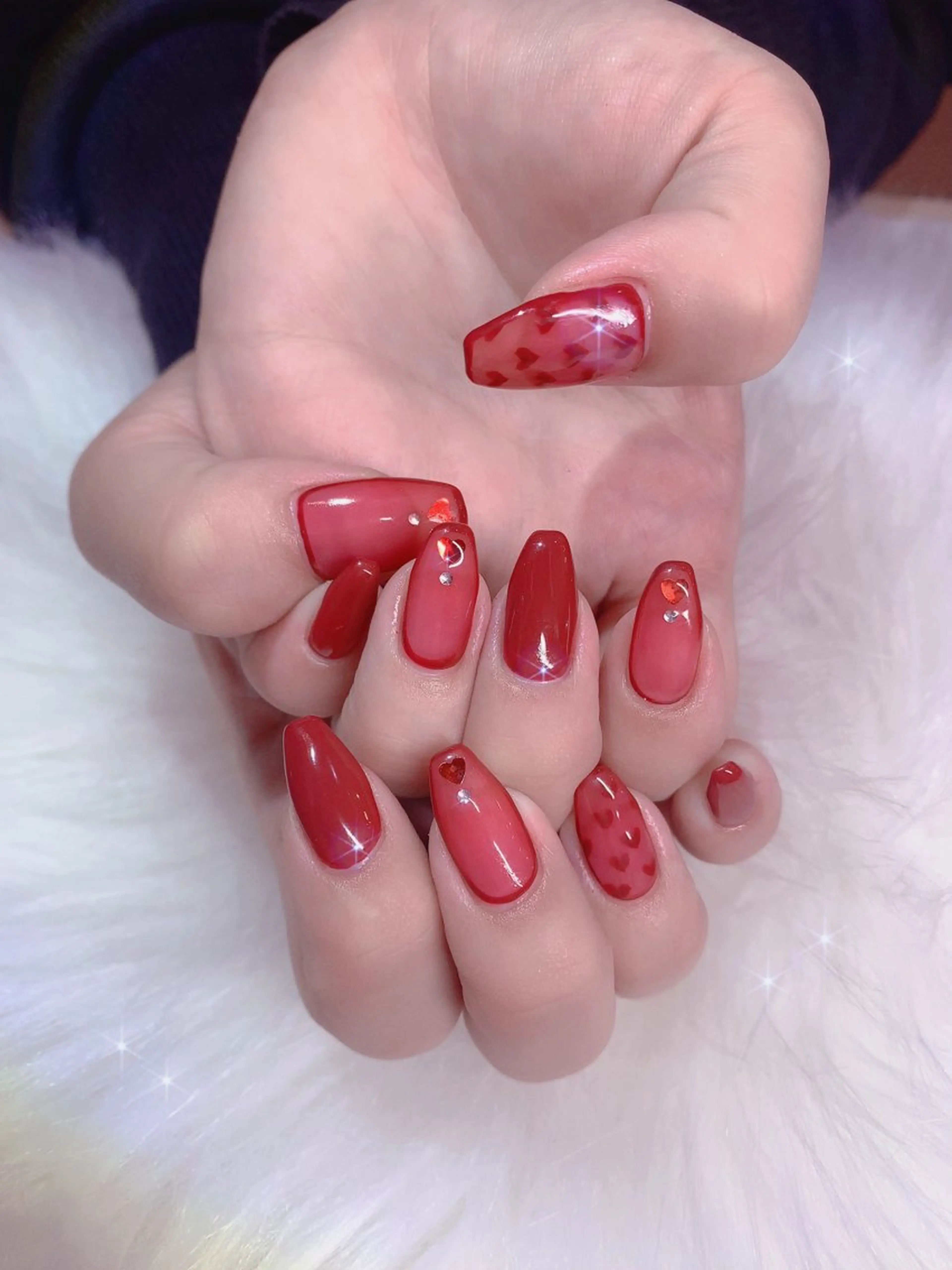 ネイル アートネイル ハート キラキラネイル 持ち込み ぷっくりネイル シェアサロンLei.g(レイジー)所属・3Dアートネイル💗 都築レナのネイルデザイン