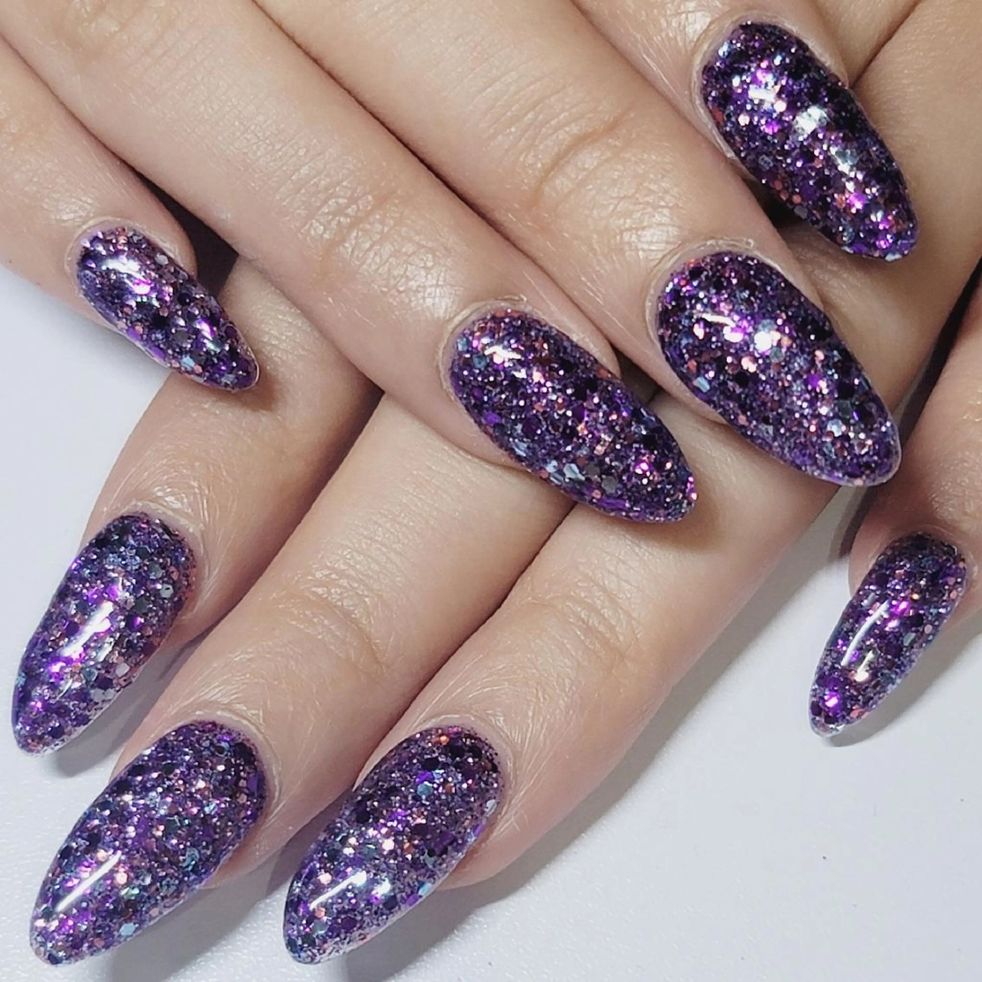 ネイル ホログラムネイル ラメ(グリッター) ネイビー ワンカラーネイル パープル ハンドネイル よしだ ひろきのネイルデザイン