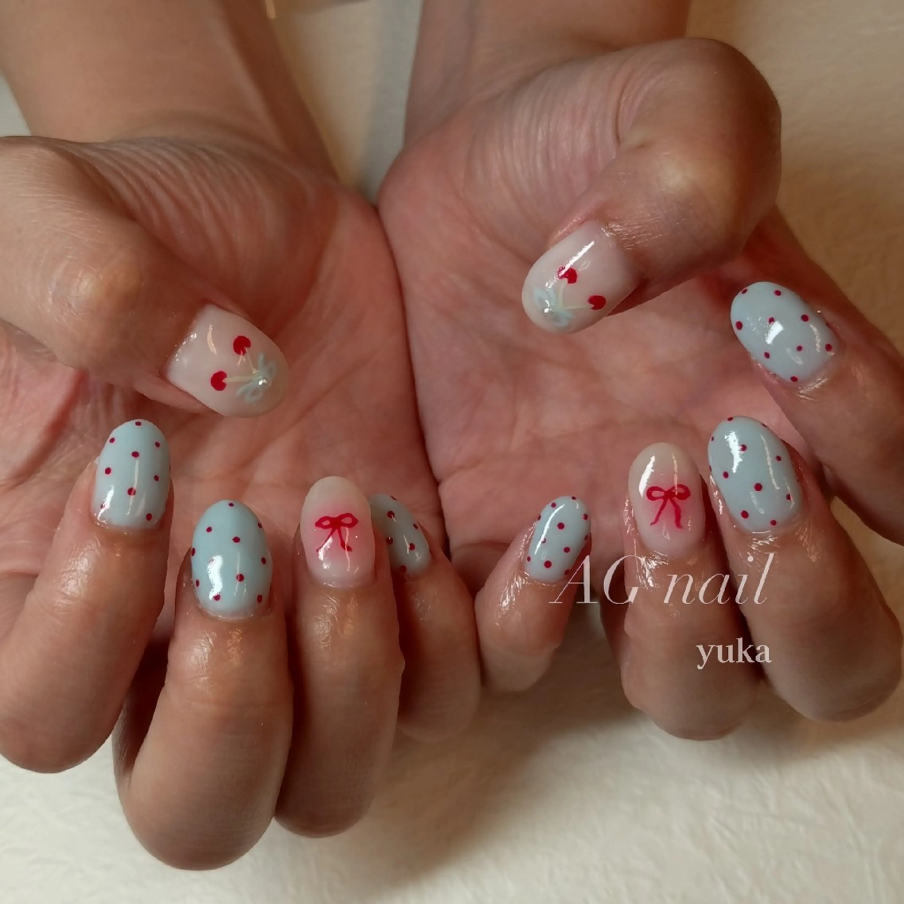 ネイル アートネイル リボン ハンドネイル AGnail 富永  /オフ込みフィルインのネイルデザイン