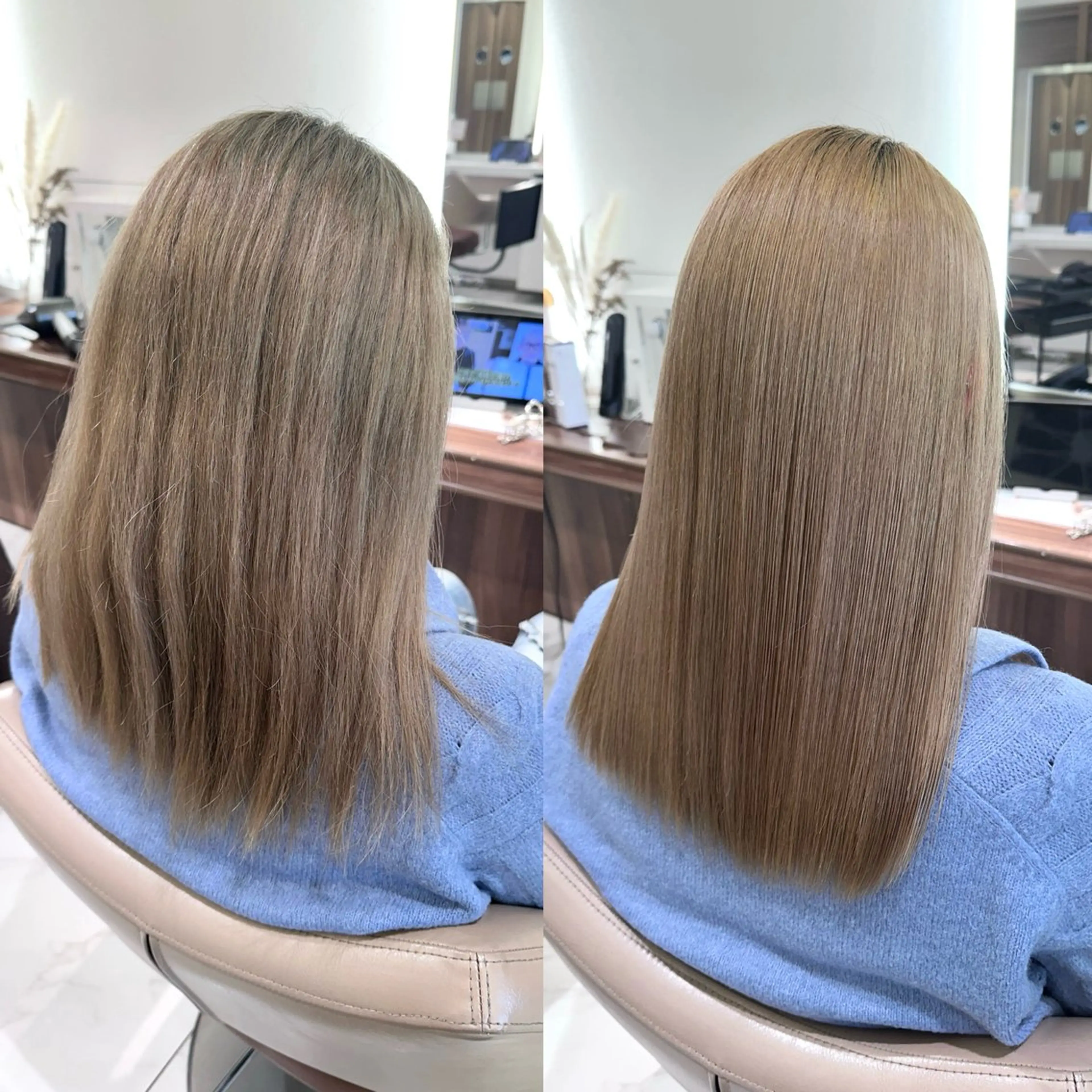 セミロング 縮毛矯正 縮毛矯正 トリートメント 安井　昴 💫ブリーチ縮毛矯正のヘアスタイル