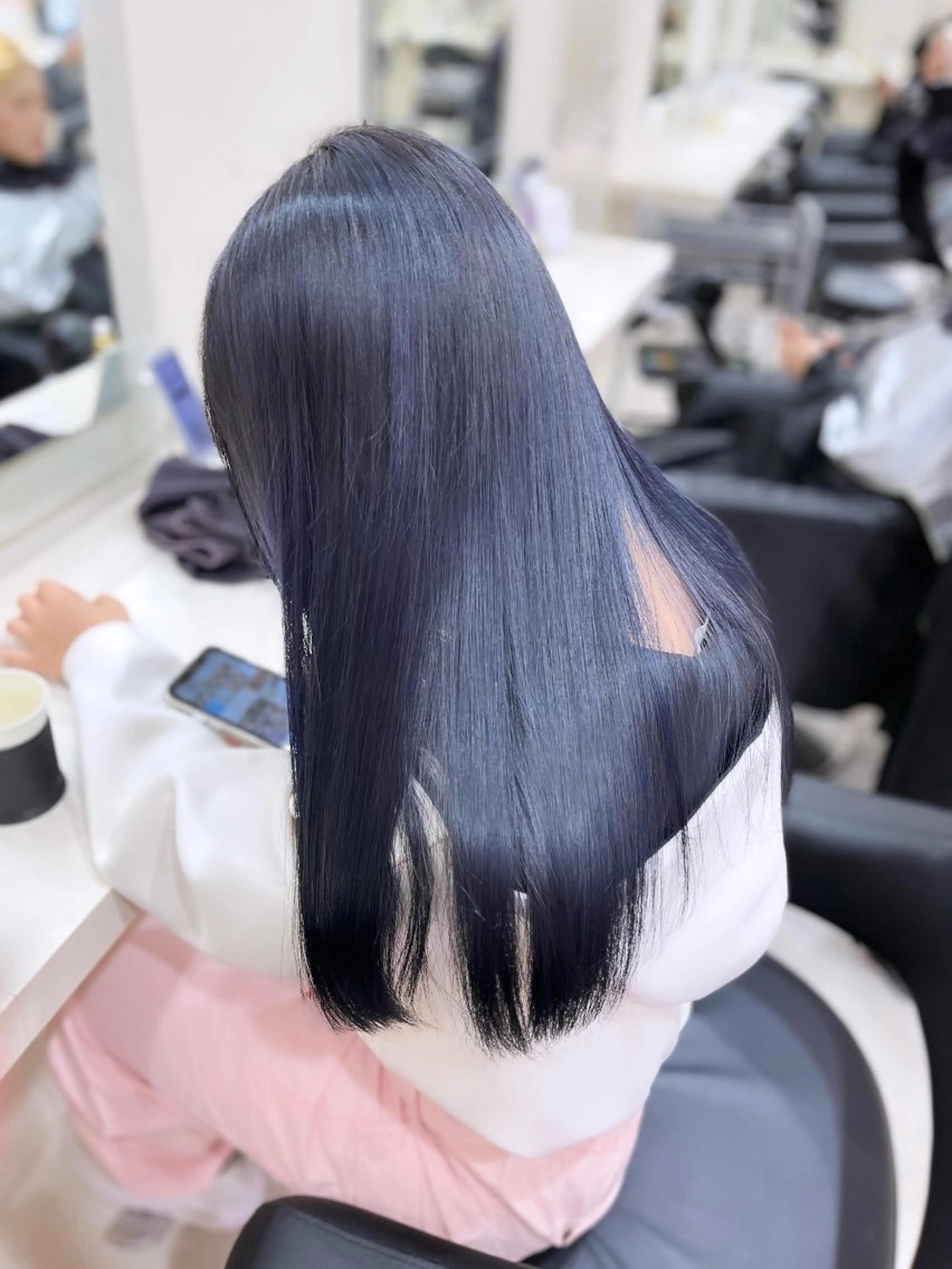 ロング 髪質改善 縮毛矯正 酸性ストレート カット ヘアカラー 縮毛矯正 縮毛矯正× ブルーブラック/池袋のヘアスタイル