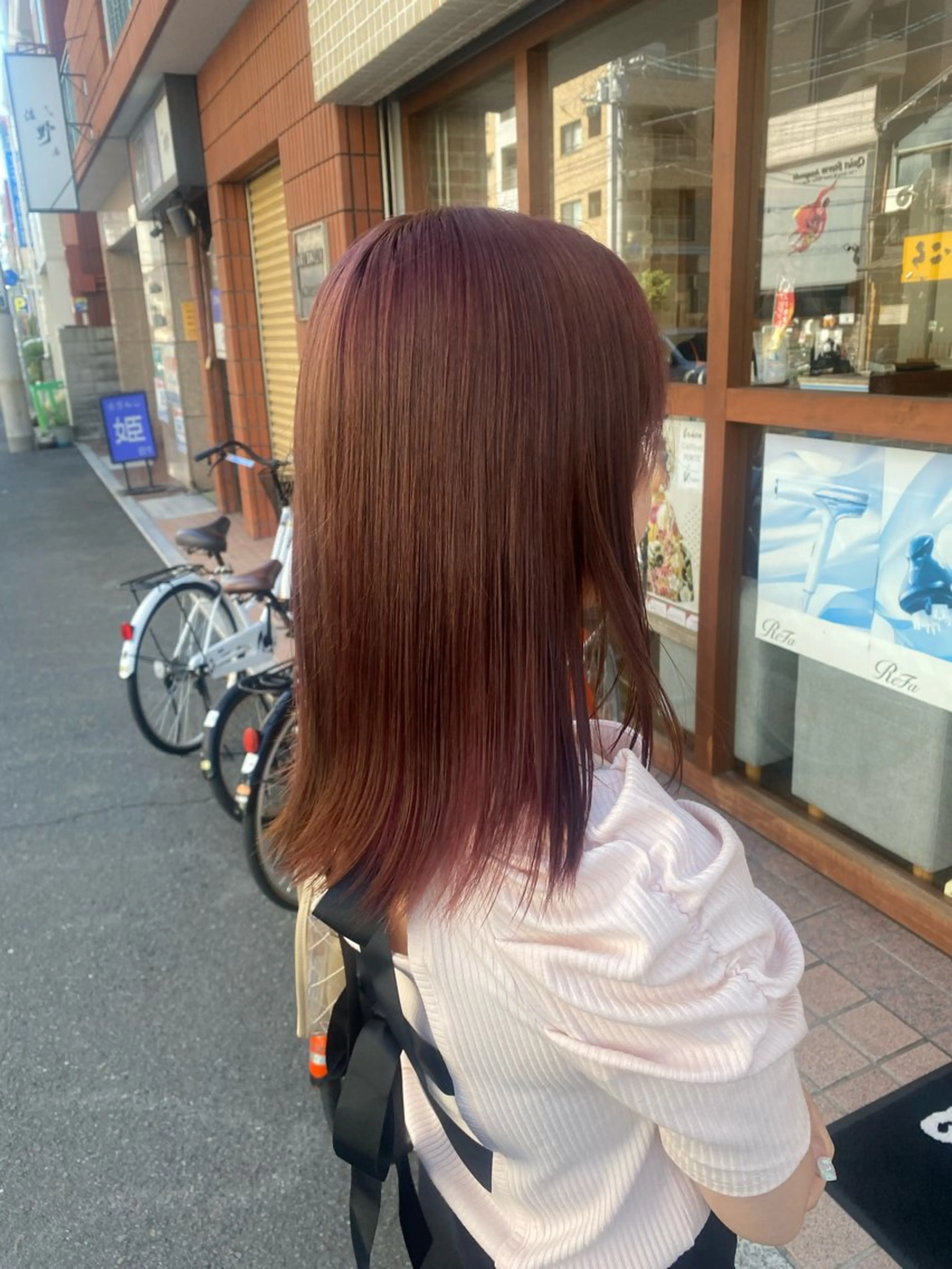 ミディアム カラー ブラウンカラー レッドカラー レッドブラウン カット 縮毛矯正 縮毛矯正とレイヤー カット/杉村凜汰郎のヘアスタイル