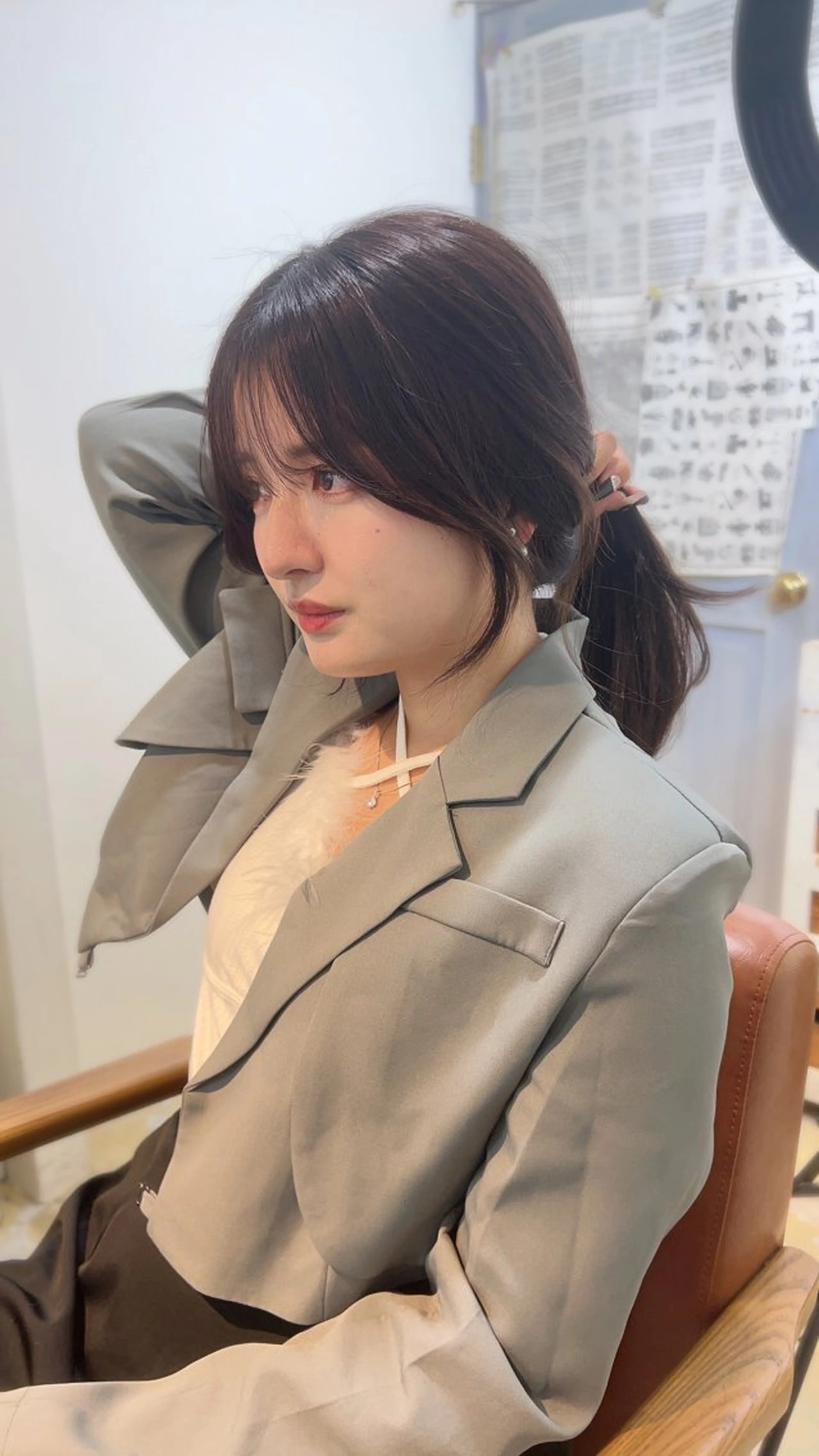 セミロング 韓国風カラー 顔周りカット 韓国風ヘア おくれ毛 小顔カット カット ヘアカラー 韓国レイヤーカット /千葉/shimonのヘアスタイル