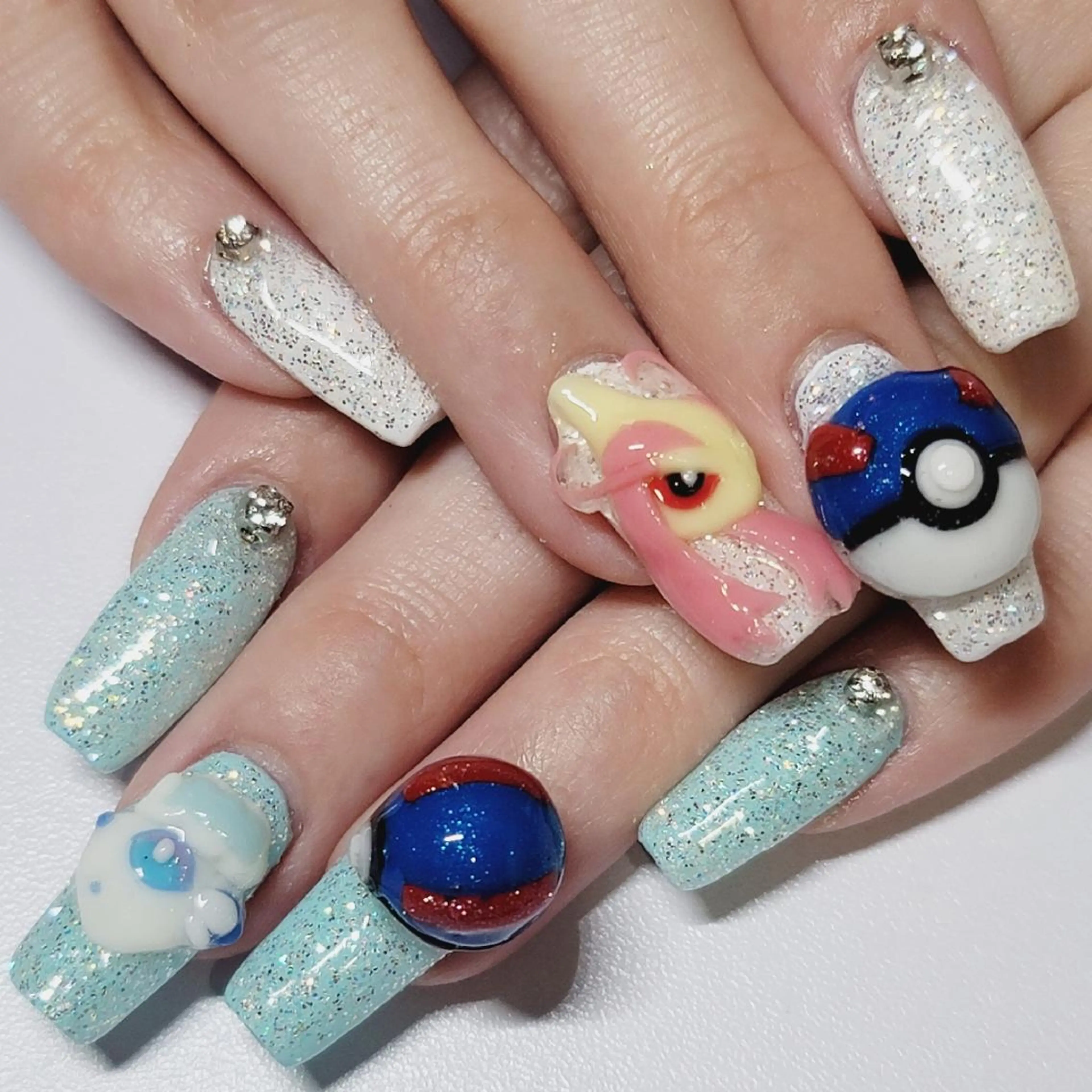 ネイル アートネイル ラメ(グリッター) 水色 ホワイト ハンドネイル よしだ ひろきのネイルデザイン