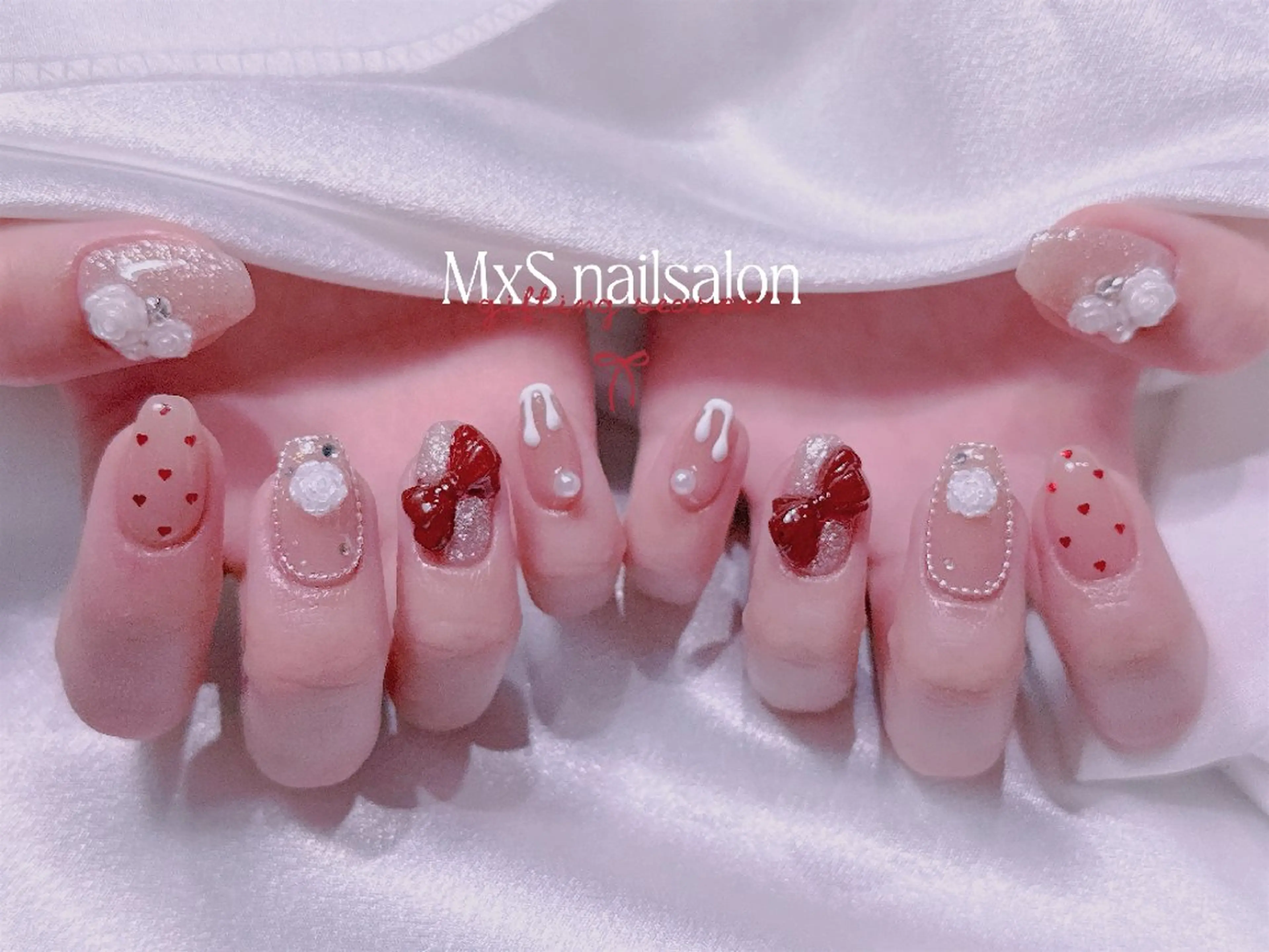 ネイル ジェルネイル 韓国ネイル マグネットネイル パラジェル バレンタイン ハンドネイル M×S Nail みなのネイルデザイン