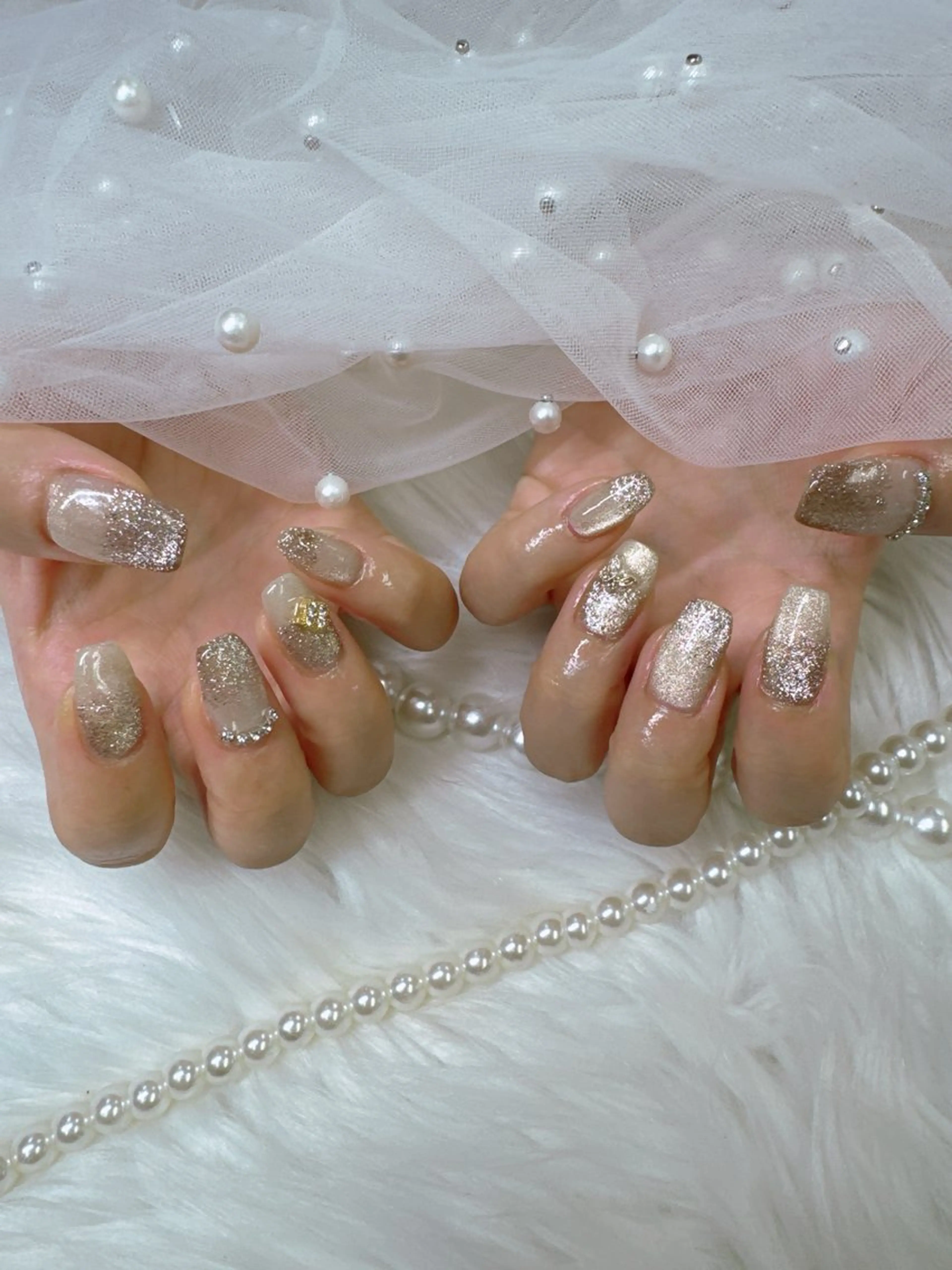 ネイル ボルドー 長さ出し ジェルネイル キラキラネイル ロングネイル ハンドネイル Queeens nailのネイルデザイン