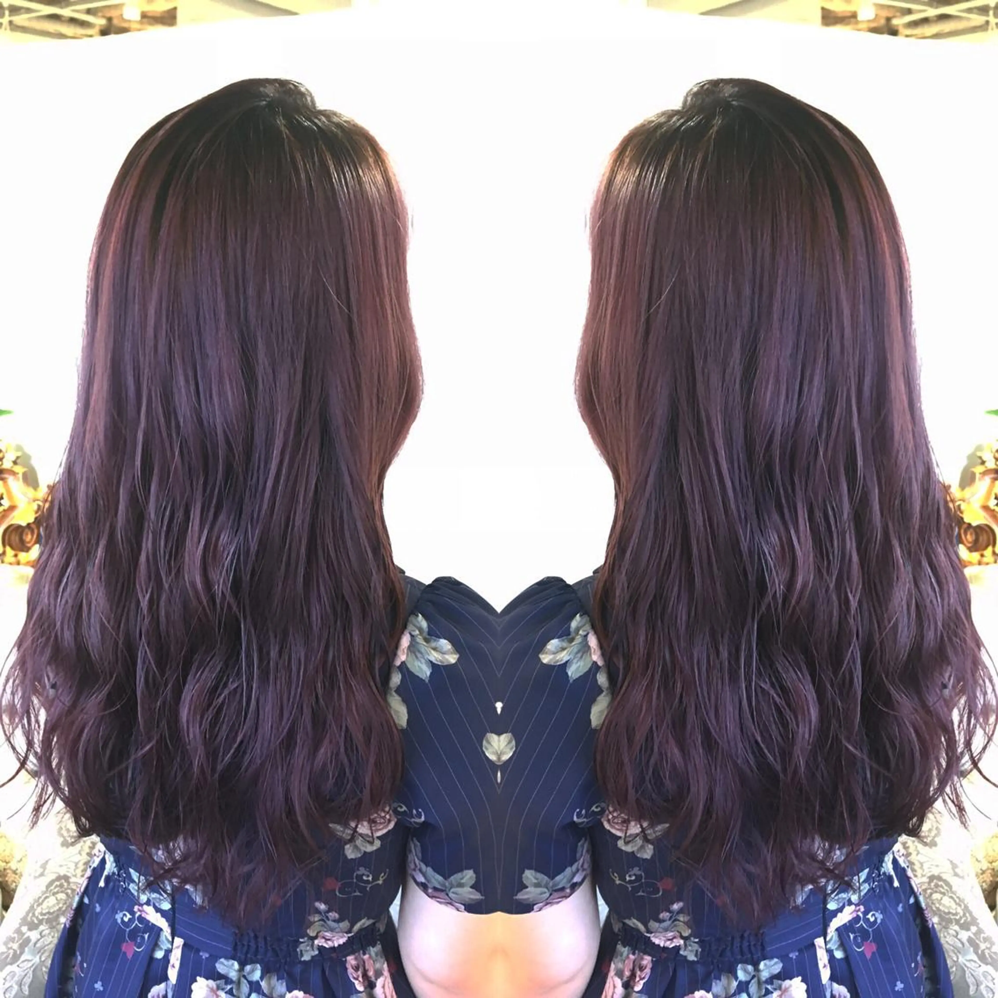 ロング カラー パーマ ヘアアレンジ ピンクカラー エグチ アキラのヘアスタイル