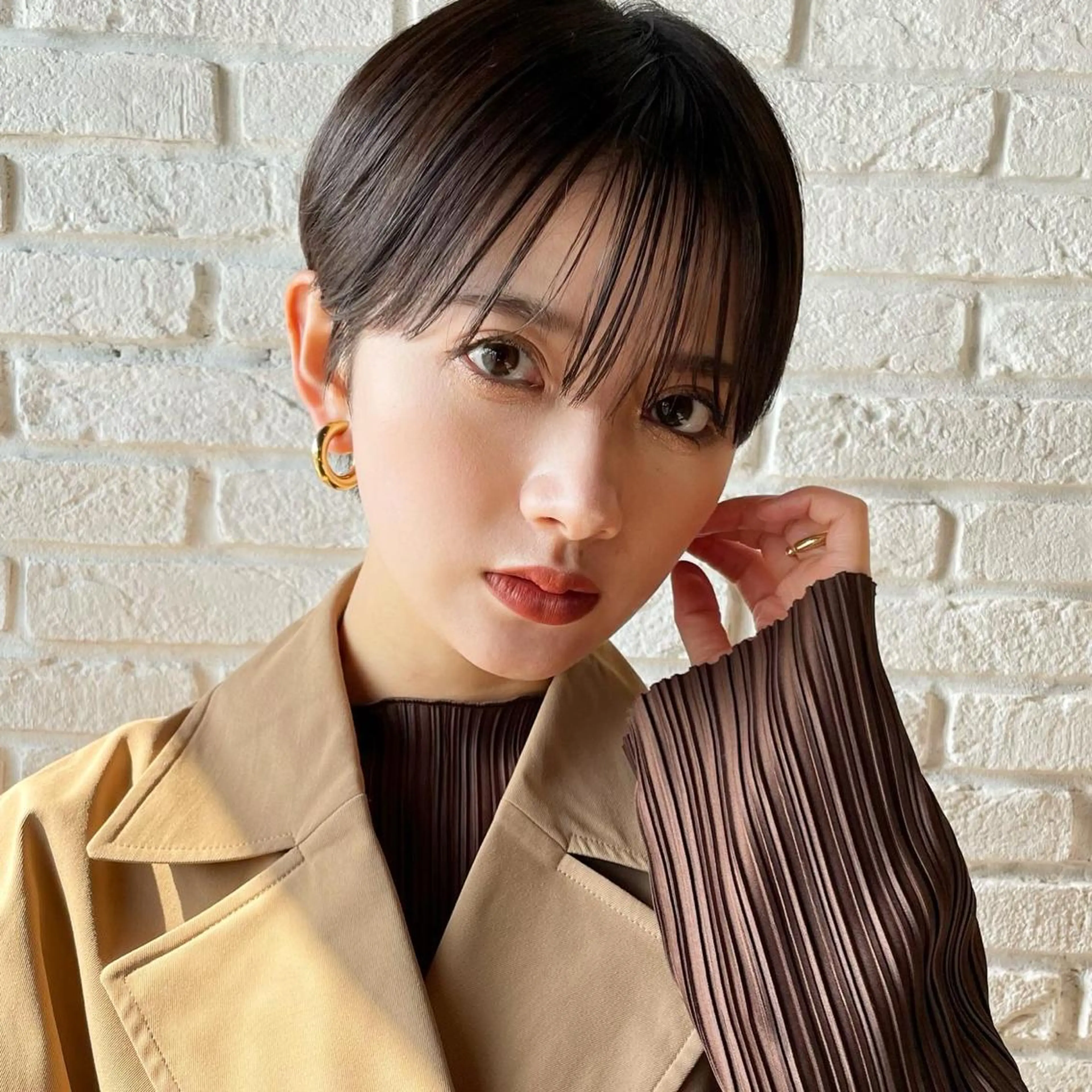 ショート カラー ブラウンカラー ココアブラウン シースルーバング ショートヘア ヘアカラー レイヤー/ショート透 明感カラー/西田祐賀のヘアスタイル