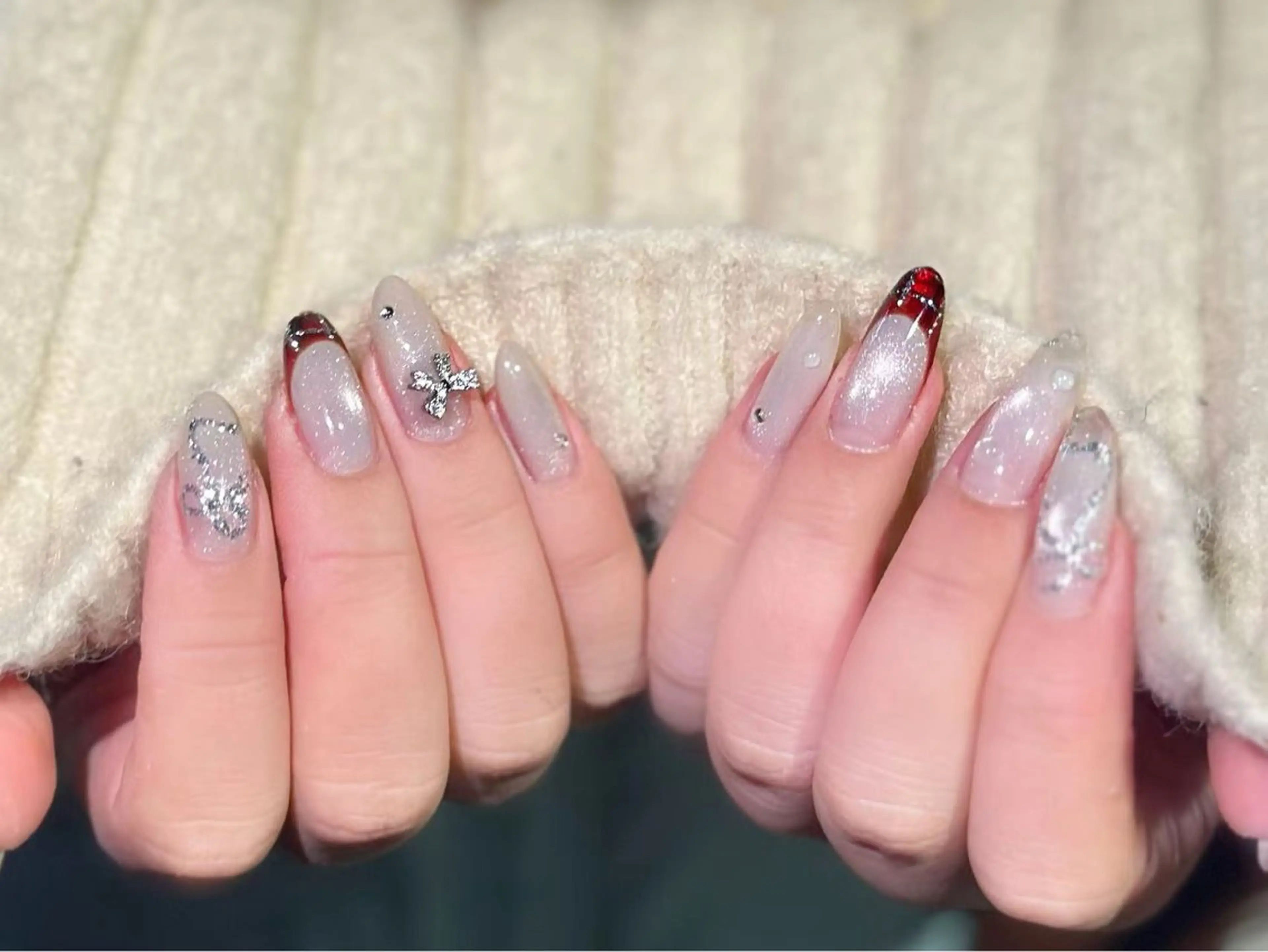 ネイル アートネイル オーロラネイル チークネイル フレンチネイル ガラスフレンチ ハンドネイル 🎀🎀YooLi Nail Salonのネイルデザイン