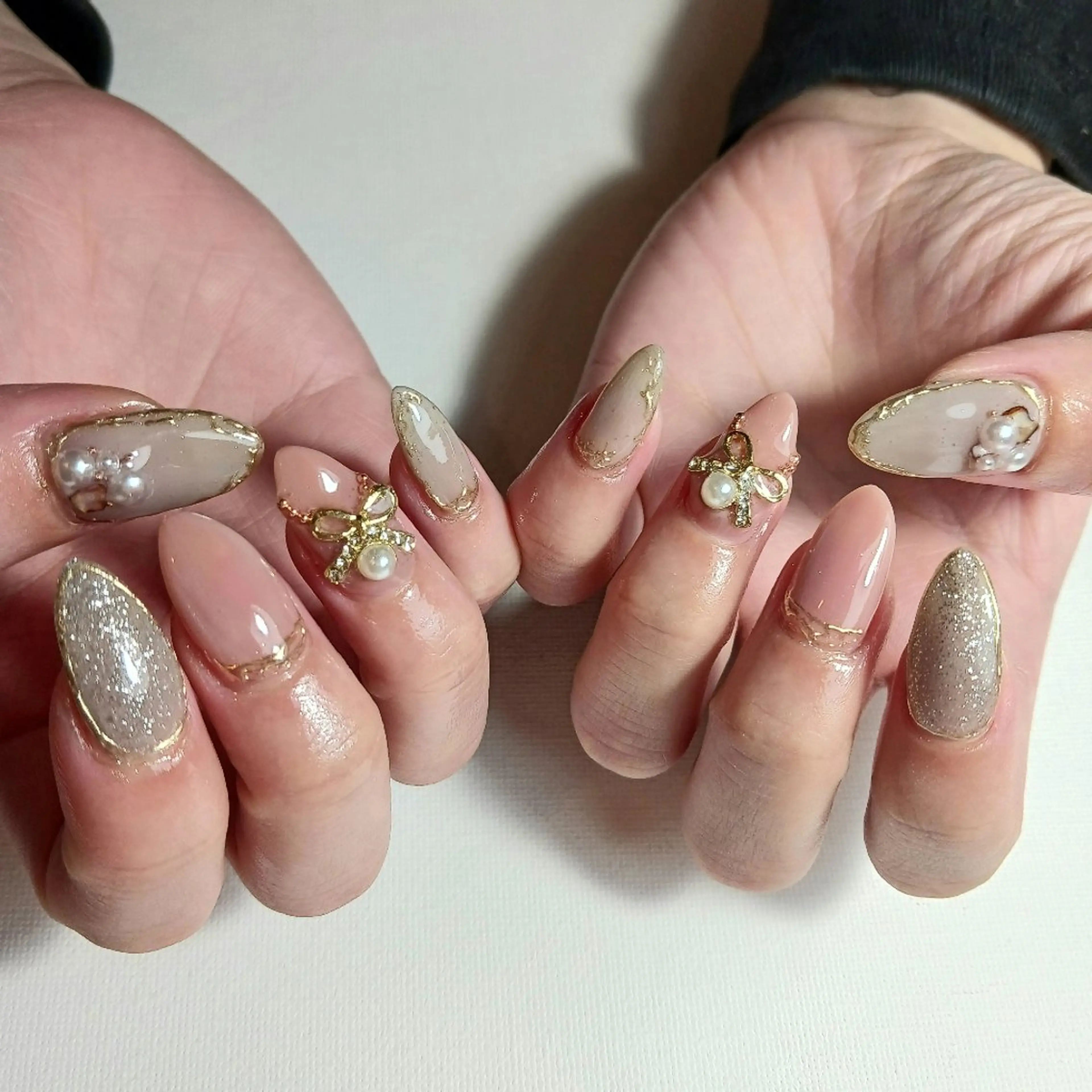 ネイル ジェルネイル ミラーネイル 持ち込み リボン ハンドネイル owlnail /持込みデザイン専門のネイルデザイン