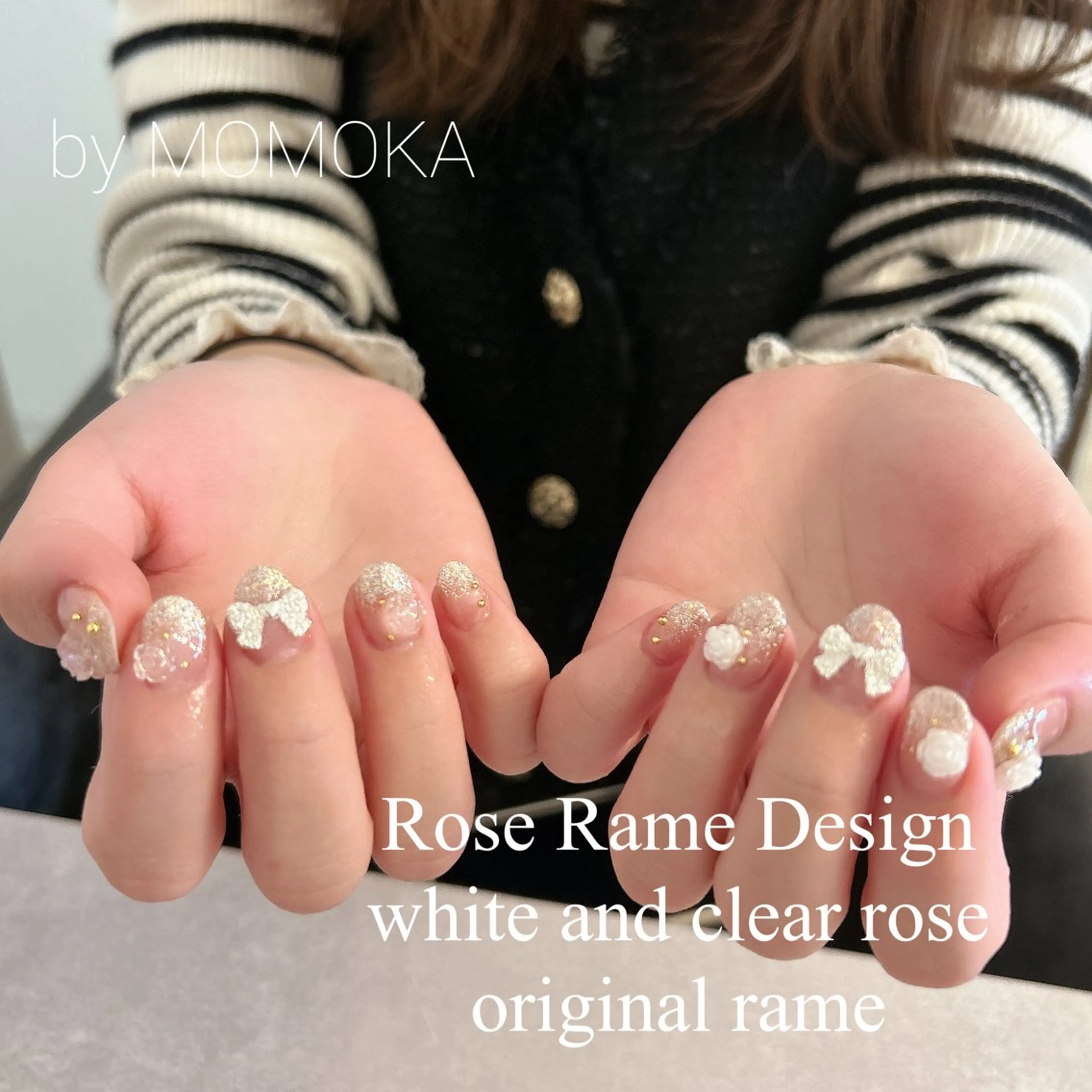 ネイル ラメ(グリッター) ラメグラデーション リボン ハンドネイル momoka_nails所属・Momo nailsalonのネイルデザイン