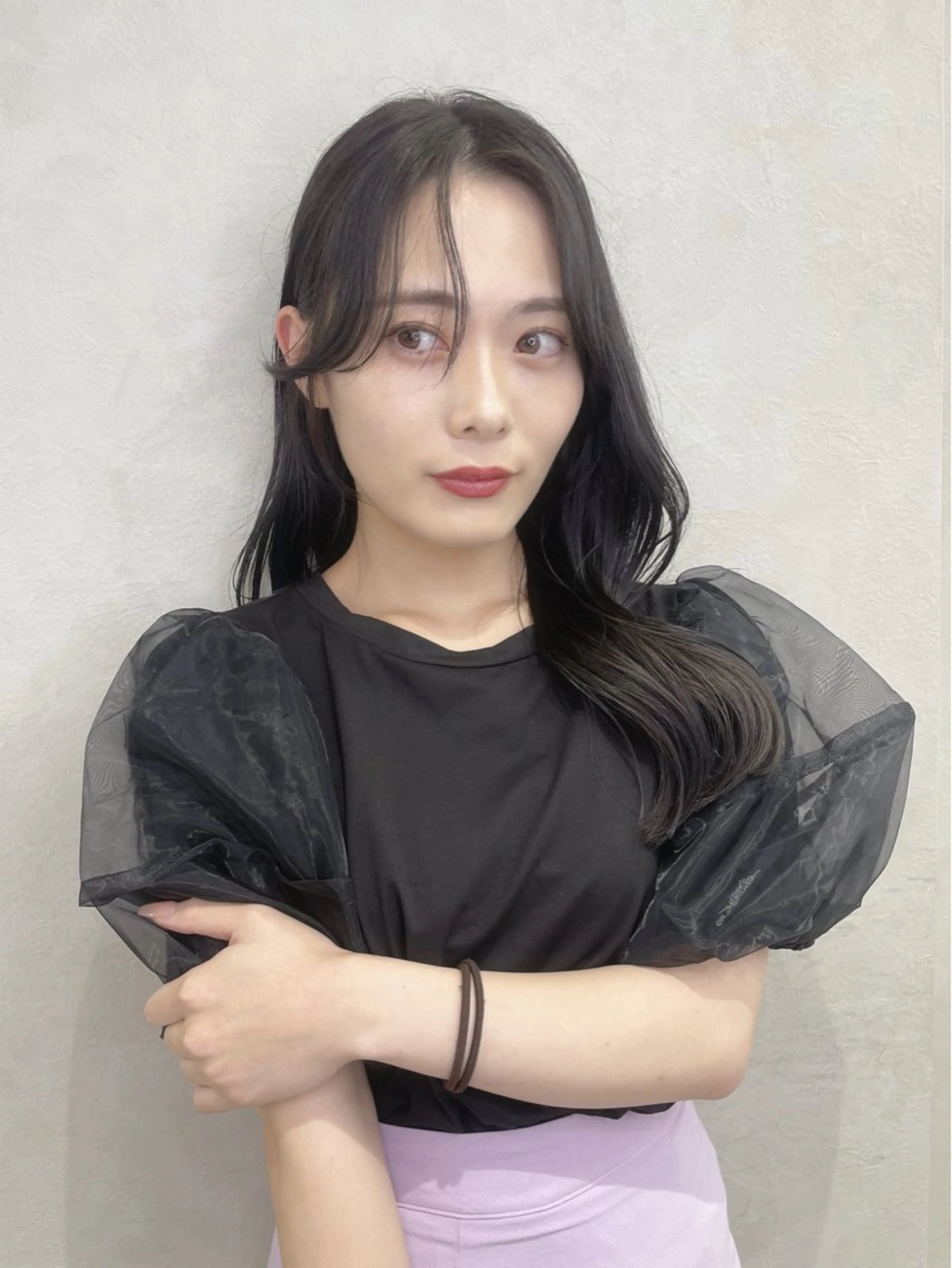 セミロング カラー くびれヘア 韓国風ヘア レイヤーカット 小顔カット ワンホンヘア ヘアカラー トリートメント 博多ベージュ 🐻松井傑のヘアスタイル