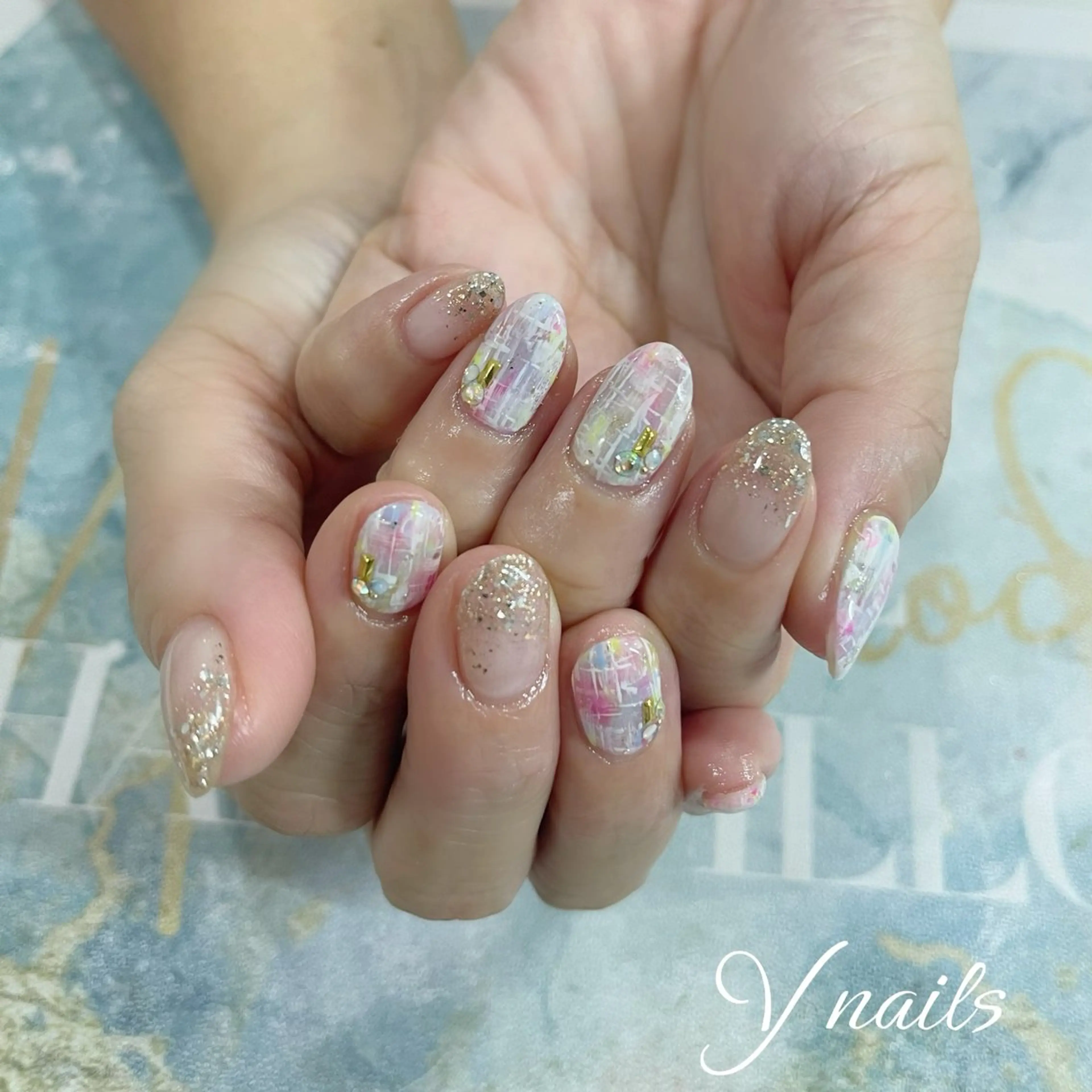 ネイル ツイードネイル ハンドネイル 沖縄 Y nailsのネイルデザイン