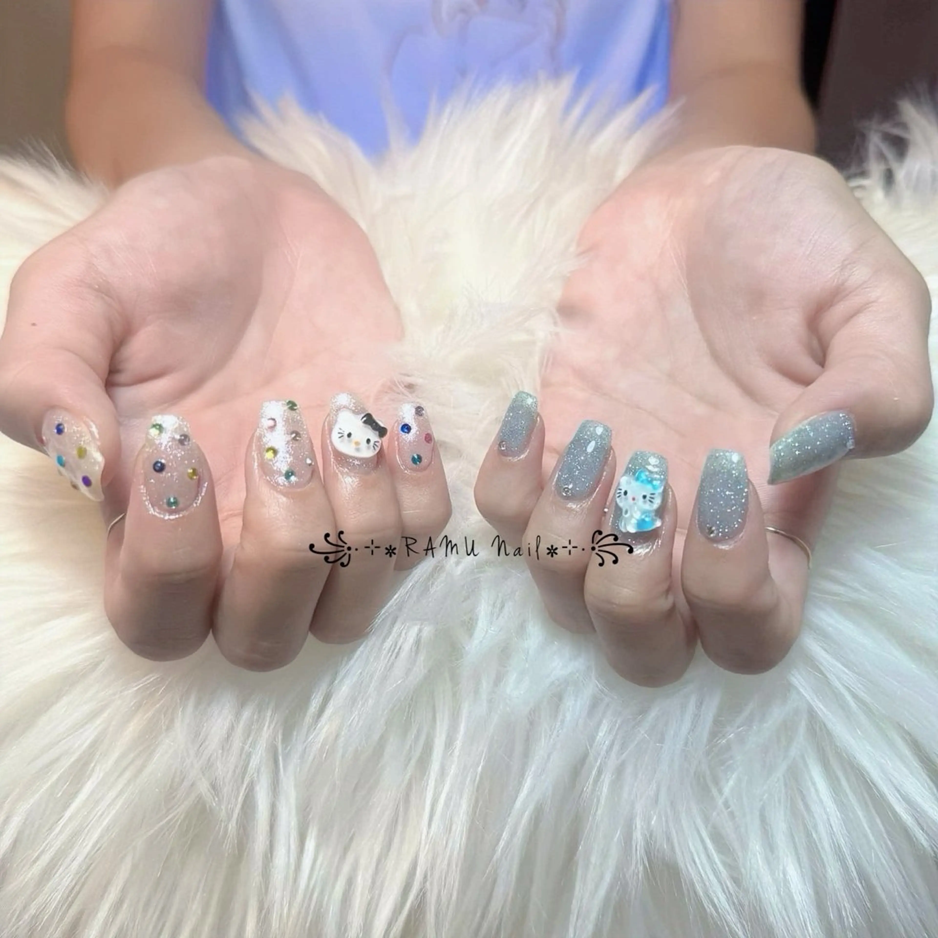 ネイル キラキラネイル マグネットネイル ミラーネイル ピンク 夏ネイル ハンドネイル RAMU Nail 恵比寿店のネイルデザイン