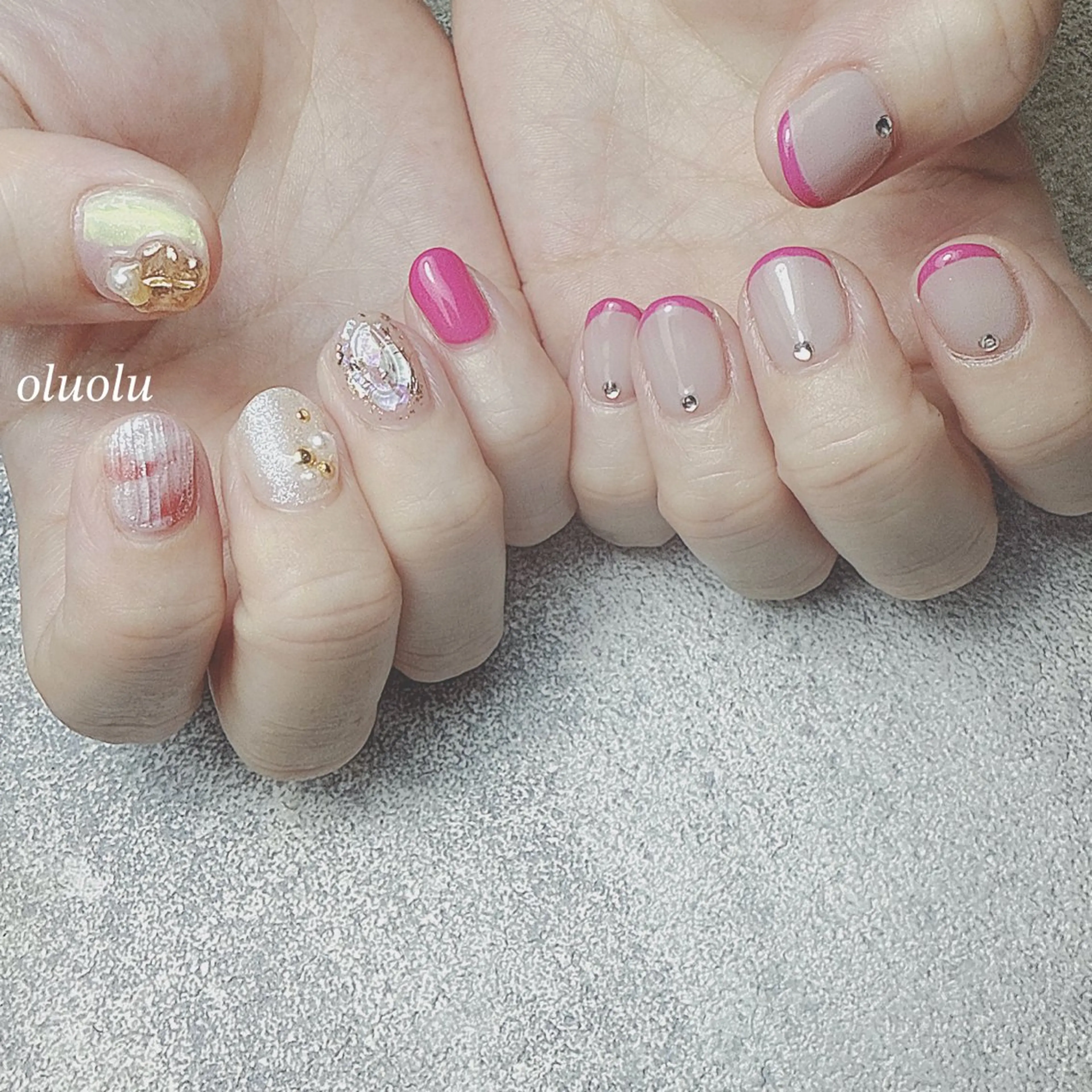 ネイル アートネイル ニュアンスネイル ピンク ぷっくりネイル ハンドネイル 大村 紬華のネイルデザイン