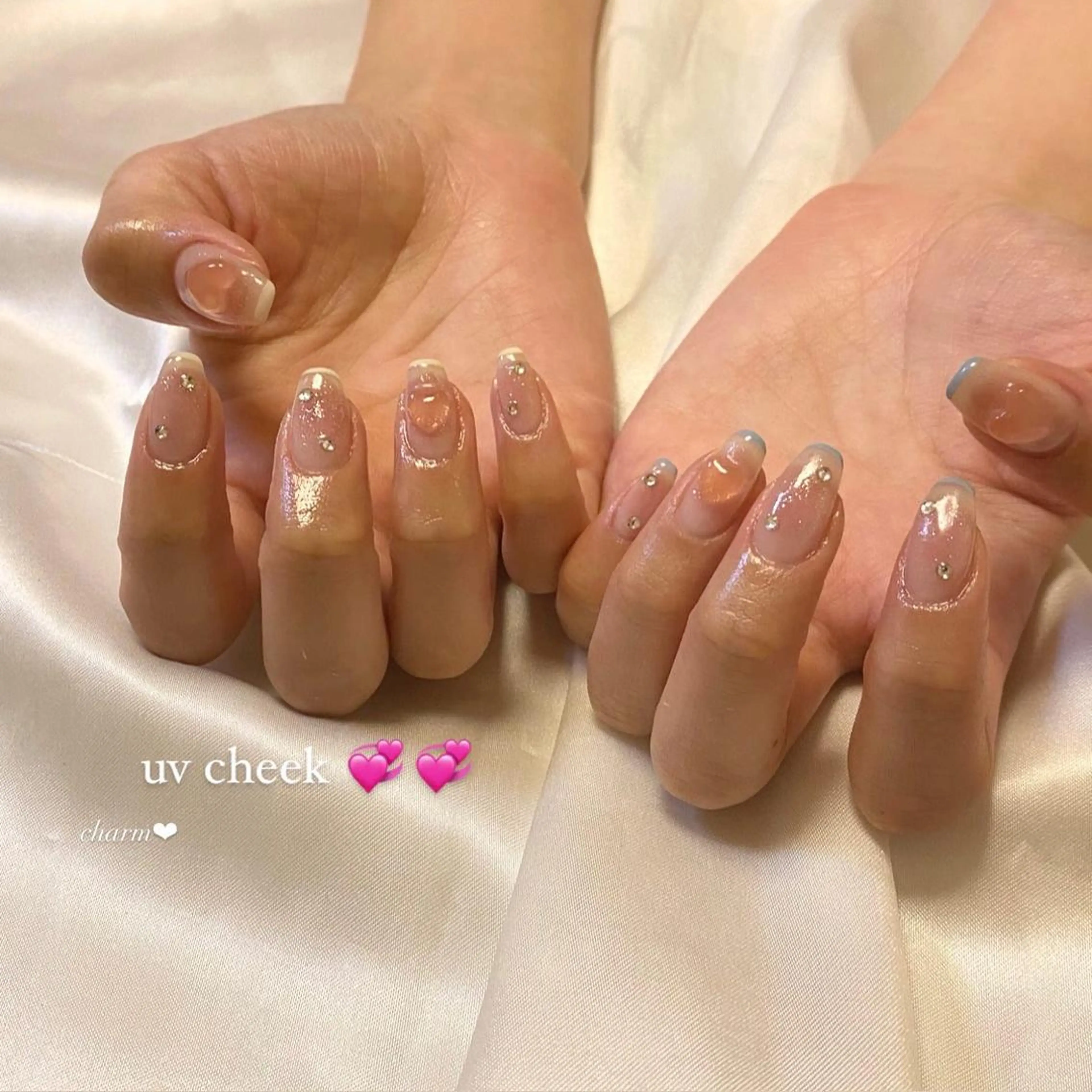 ネイル チークネイル フレンチネイル ハート UVネイル その他(ネイル) nail salon charmのネイルデザイン